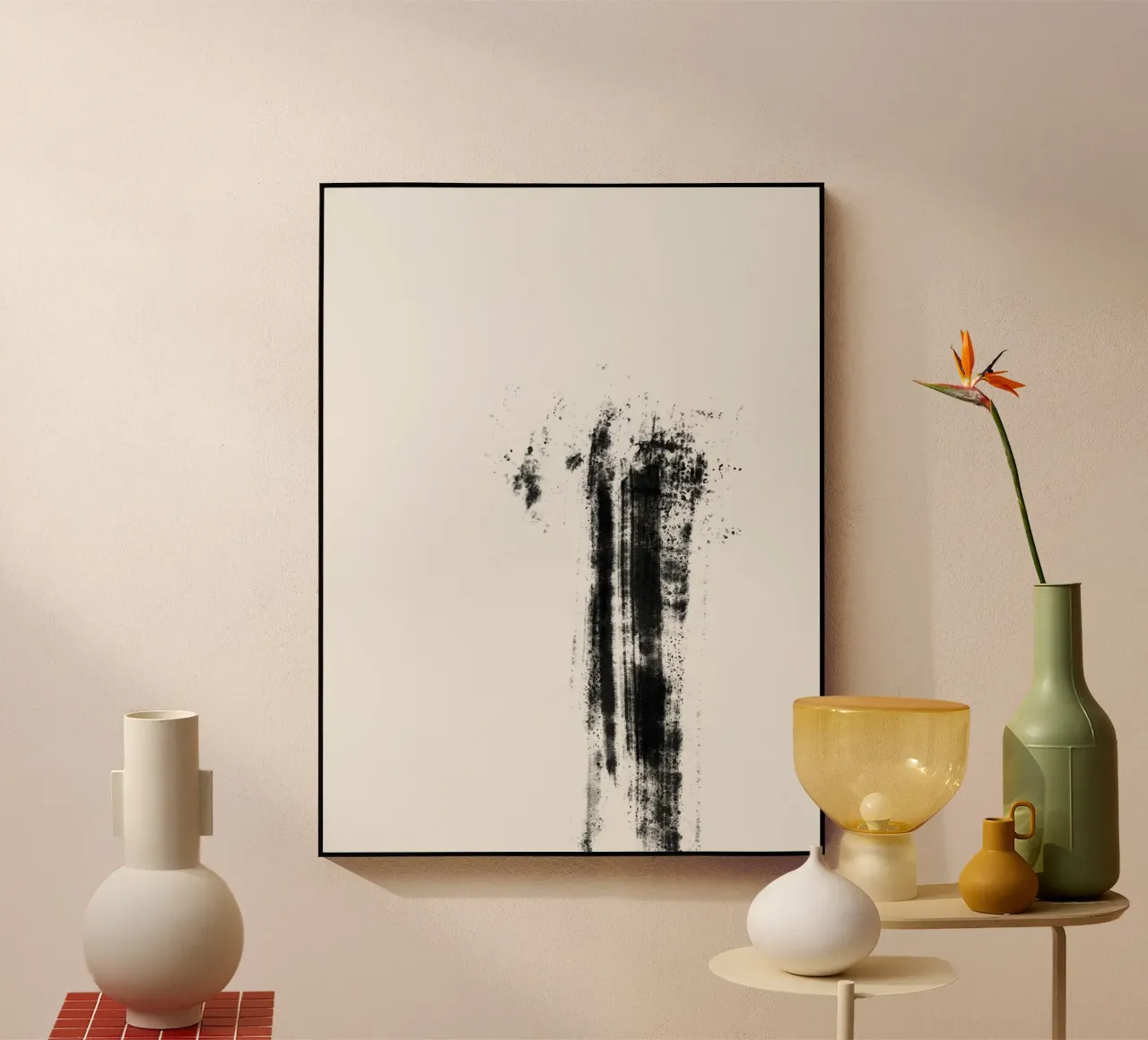 Abstract artwork with black brushstrokes and paint splatters plexiglass da Imaginative