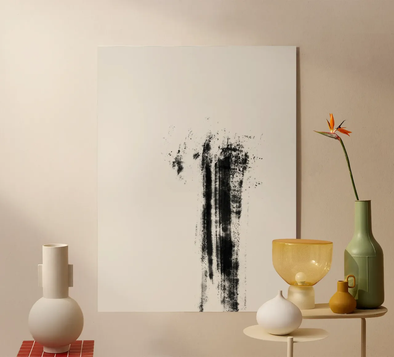 Abstract artwork with black brushstrokes and paint splatters plexiglass da Imaginative