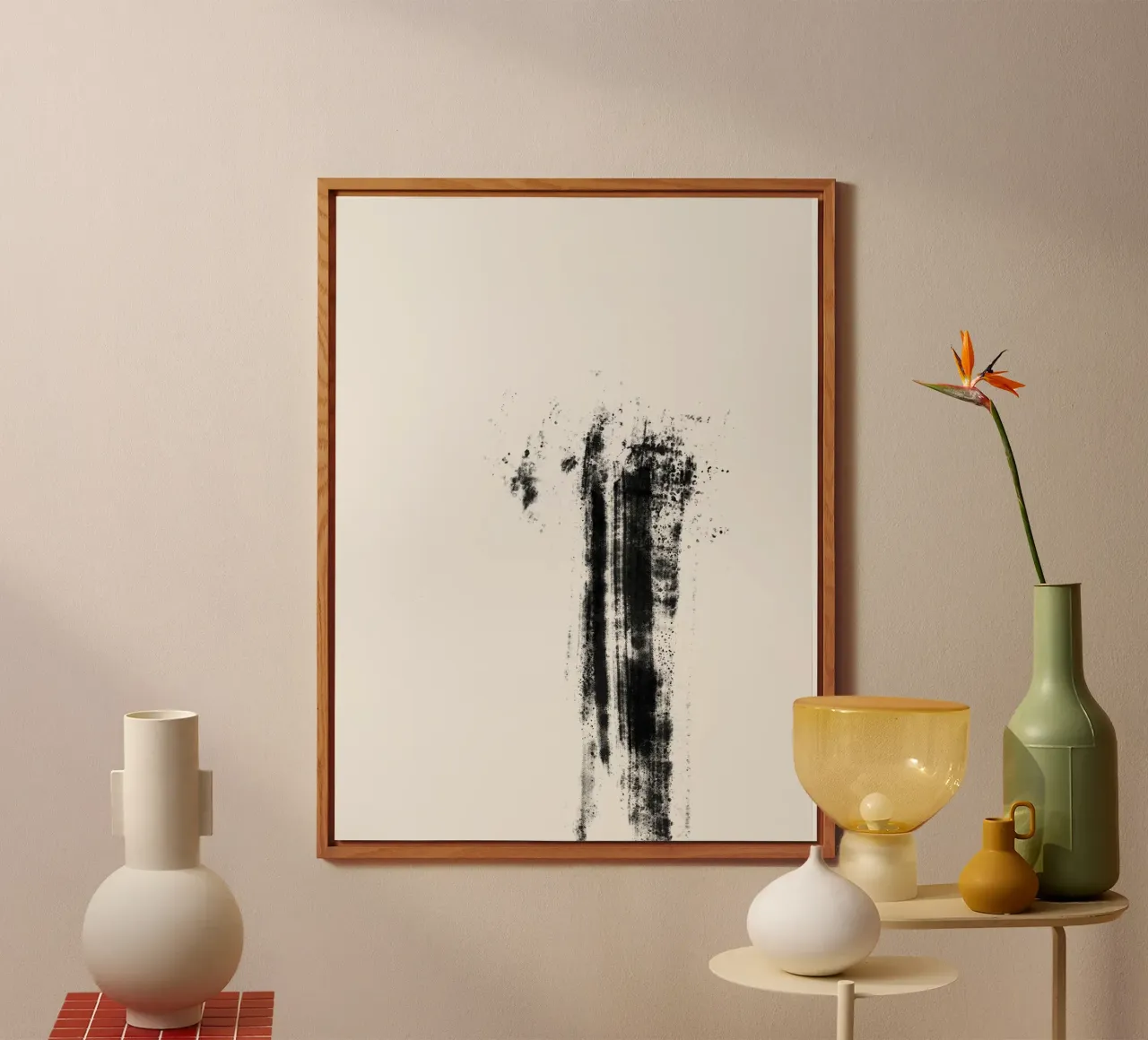 Abstract artwork with black brushstrokes and paint splatters alluminio dibond da Imaginative