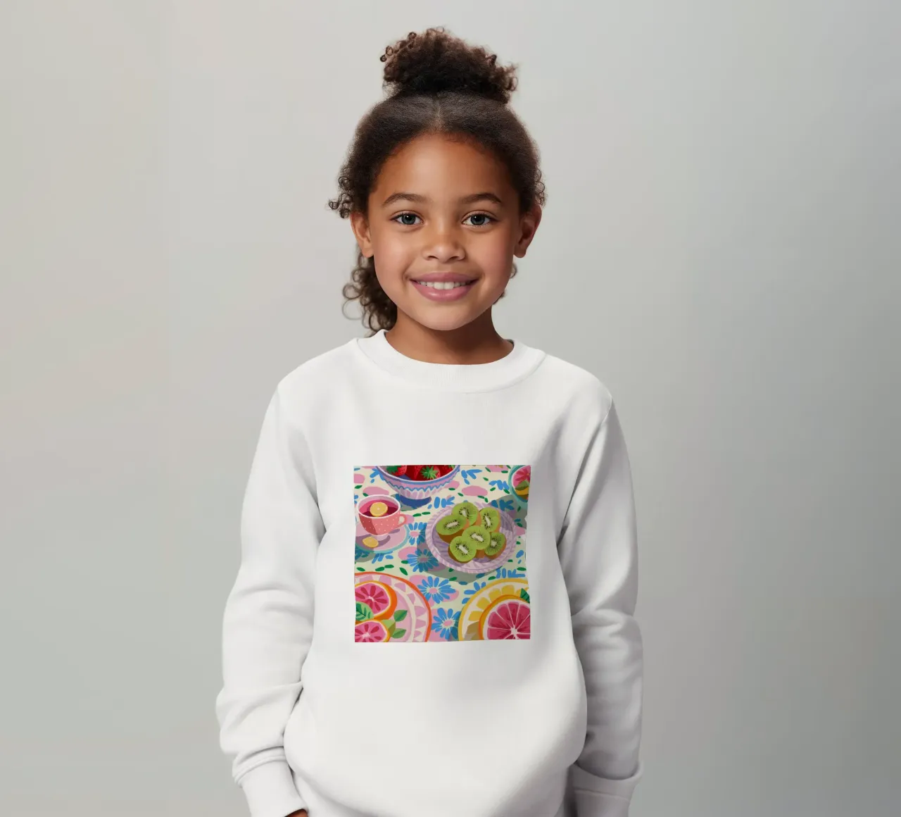 Citrus Kiwi Delight kids sweatshirt by Chroma Haven