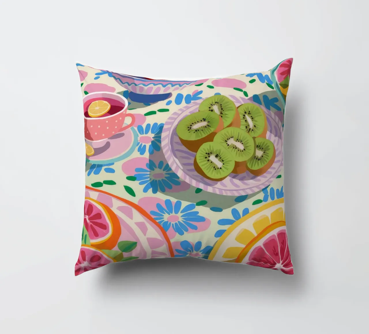 Citrus Kiwi Delight decorative cushion by Chroma Haven