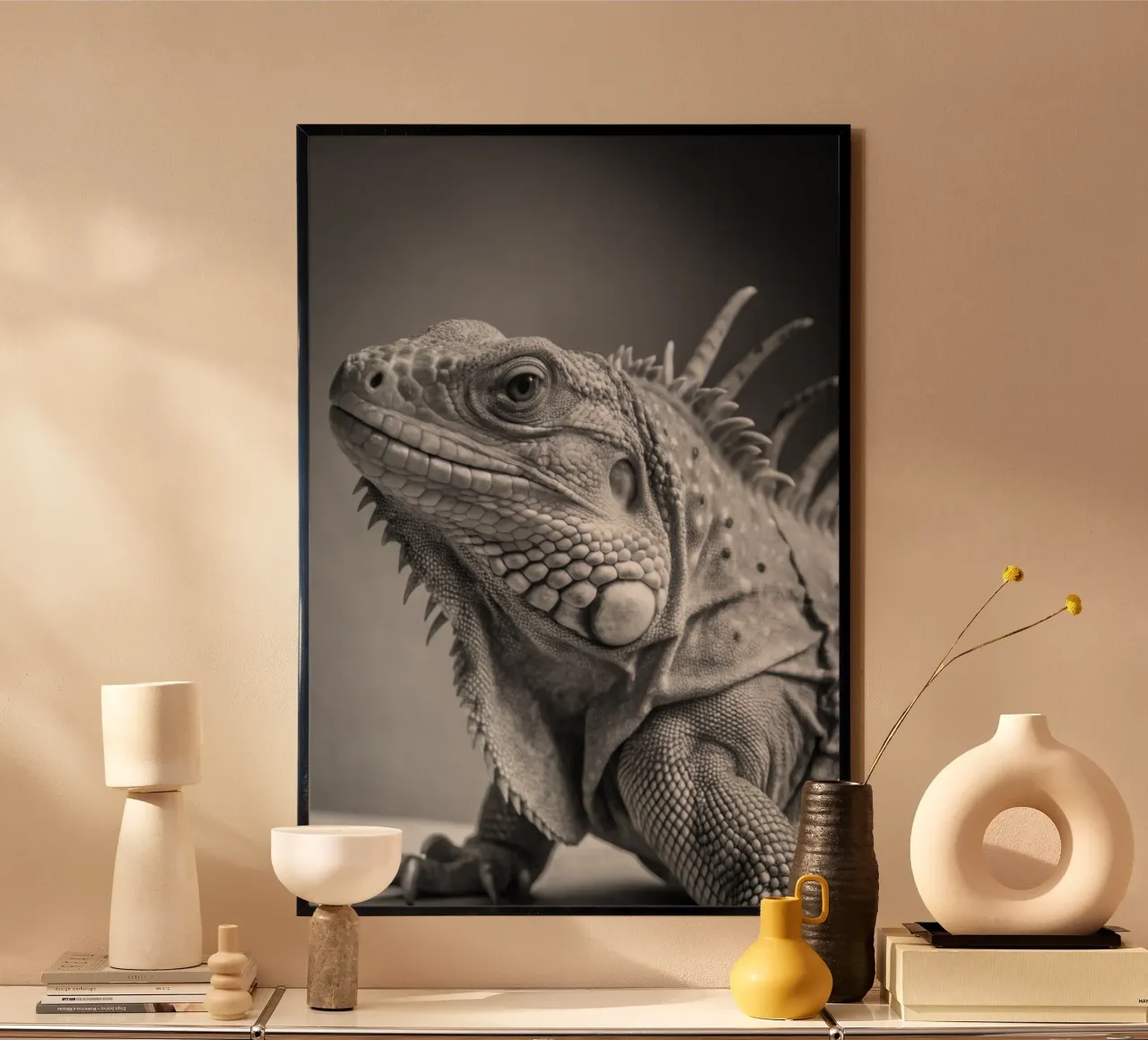 faccia di iguana fotografia animale in bianco e nero poster da kanayaa