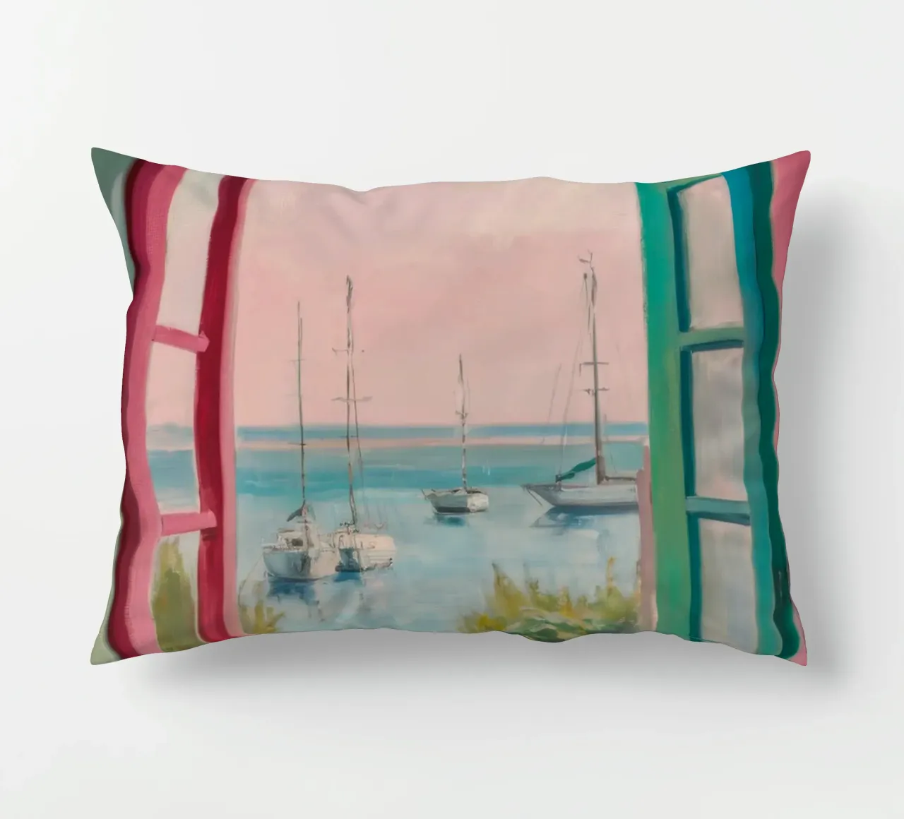 Seaside Window Escape decorative cushion by Chroma Haven