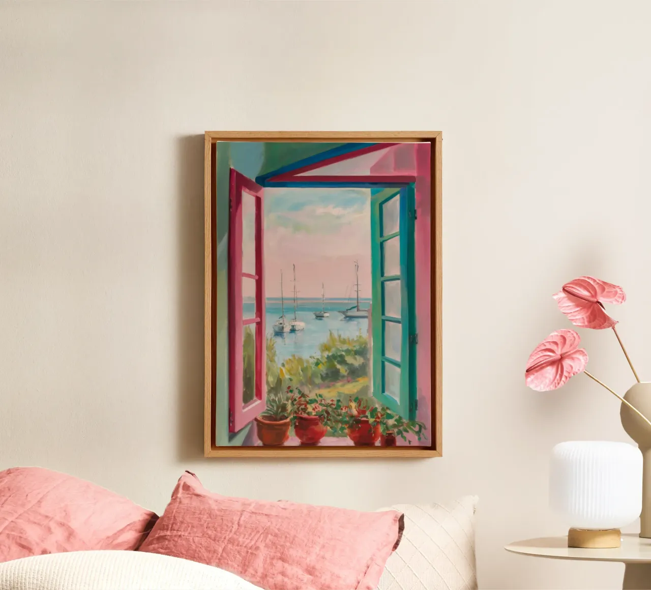 Seaside Window Escape canvas met Baklijst van Chroma Haven