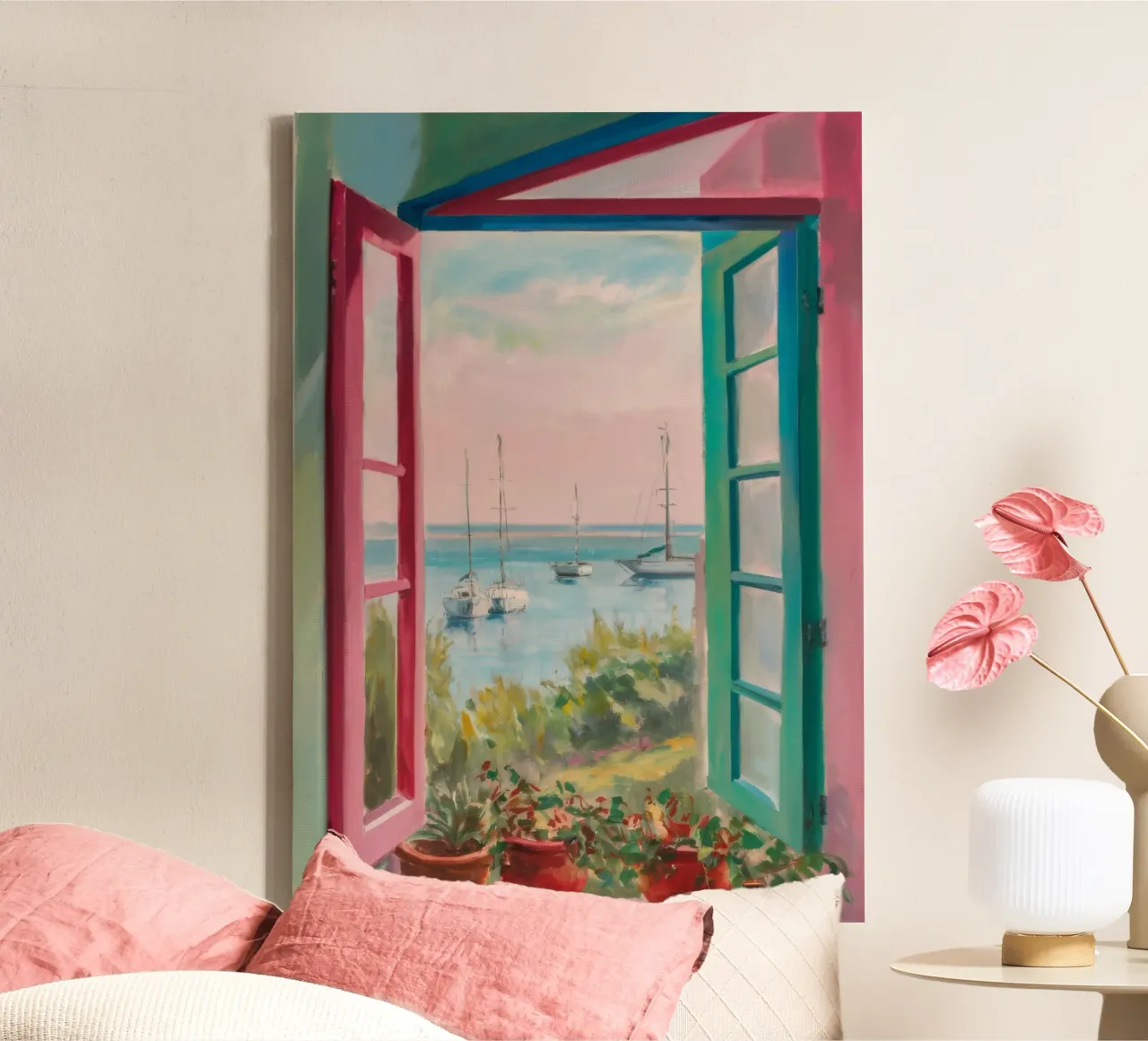 Seaside Window Escape canvas met Baklijst van Chroma Haven