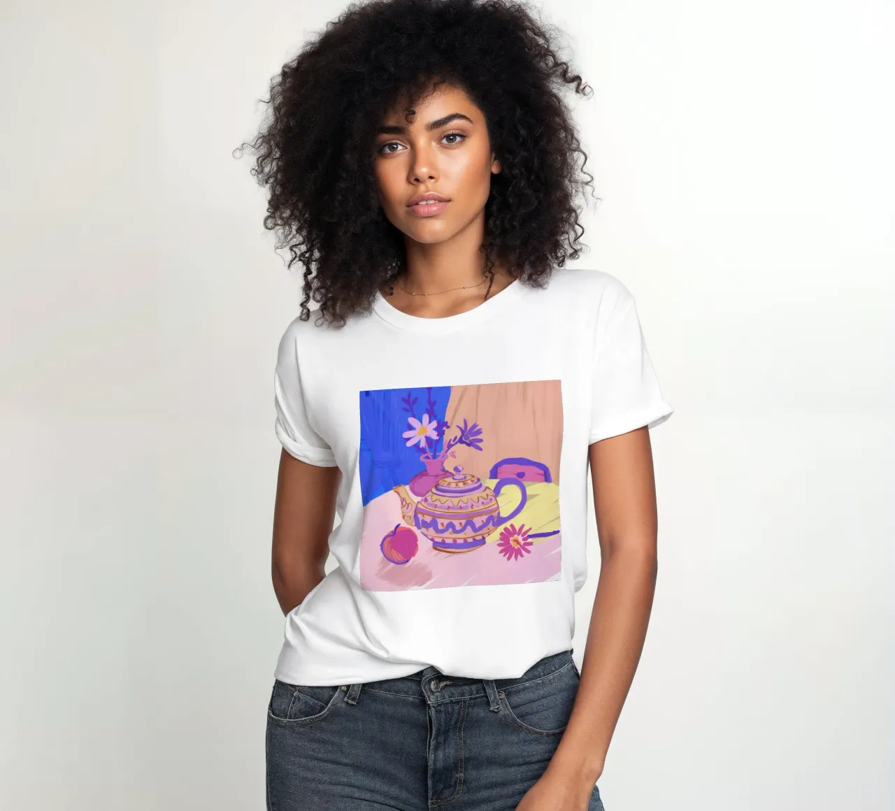 Boho Teapot Stillness women's fitted t-shirt by Chroma Haven