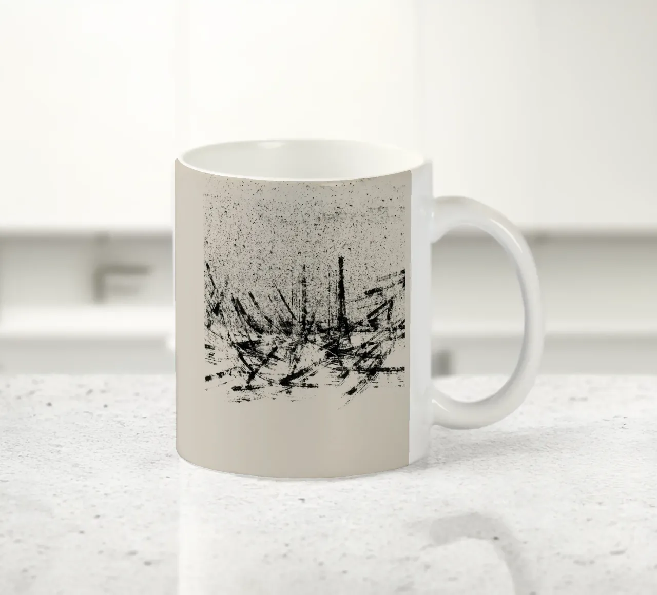 Pittura astratta con pennellate e texture nere tazza in ceramica da Imaginative