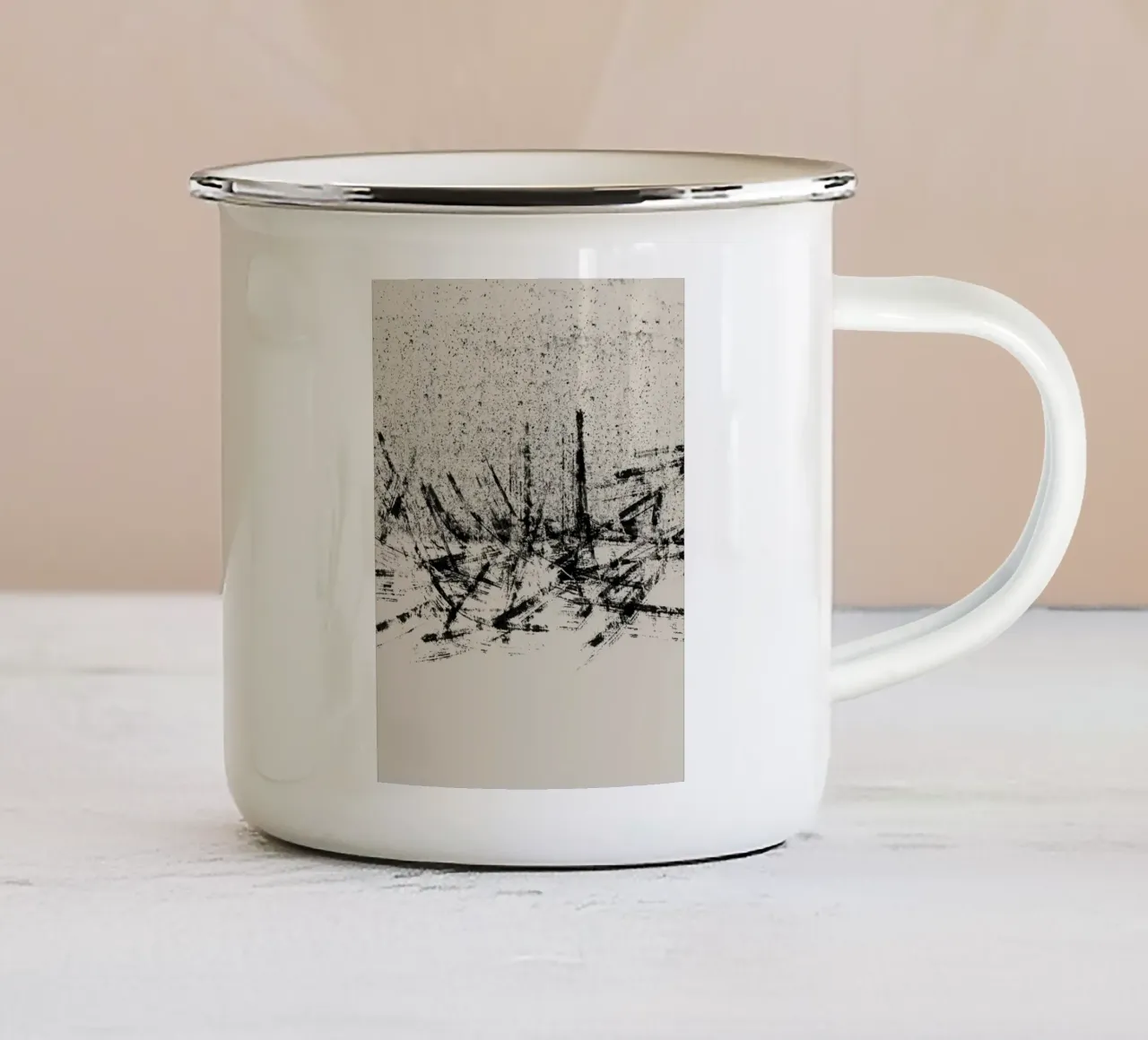 Pittura astratta con pennellate e texture nere tazza in smalto da Imaginative