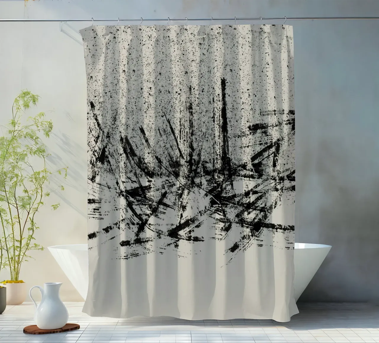 Pittura astratta con pennellate e texture nere tenda da doccia da Imaginative