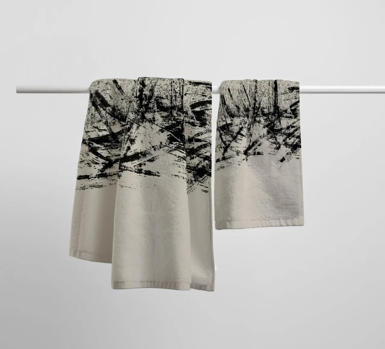 Pittura astratta con pennellate e texture nere asciugamano da bagno da Imaginative