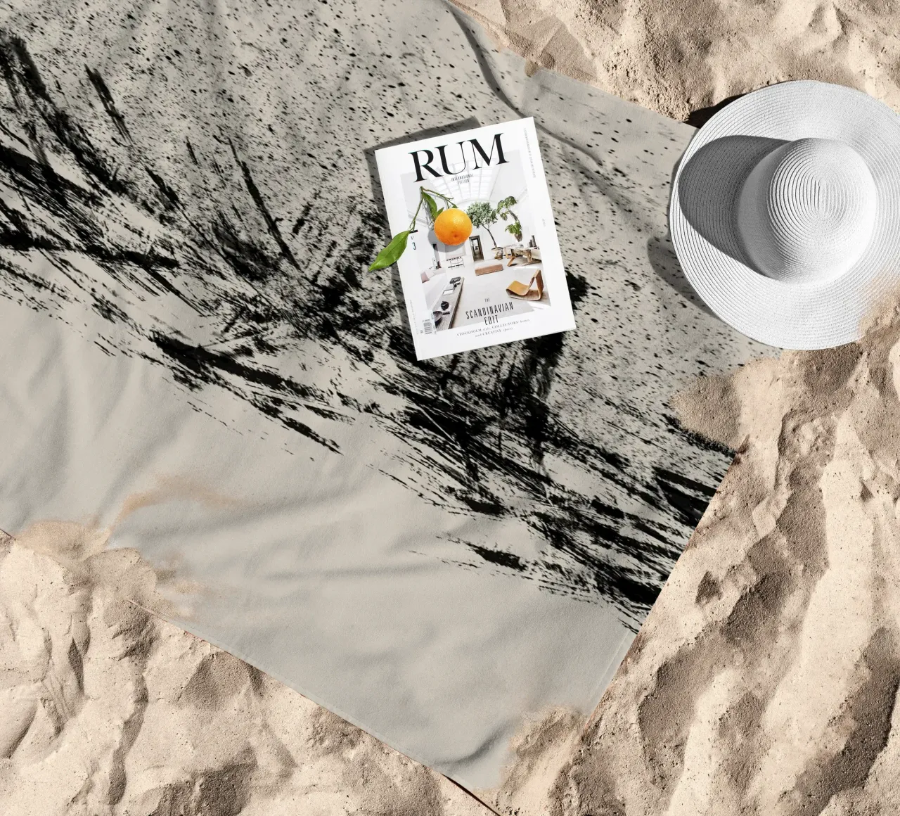 Pittura astratta con pennellate e texture nere telo mare da Imaginative