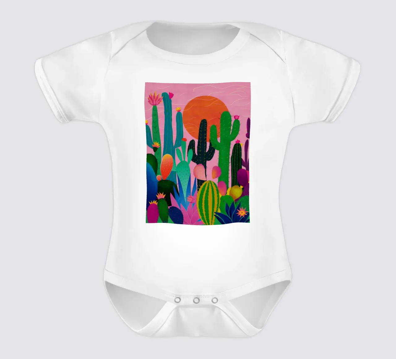 Desert Bloom Sunset short-sleeve baby romper by Haven Mirage