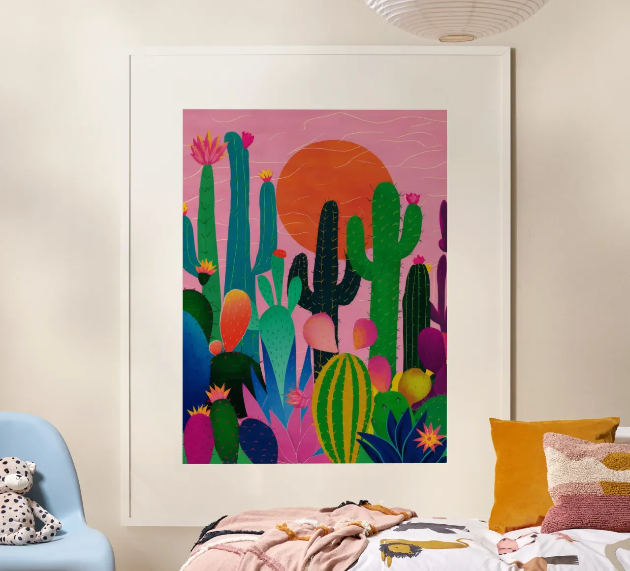 Tramonto con fioritura nel deserto poster con telaio in legno da Haven Mirage