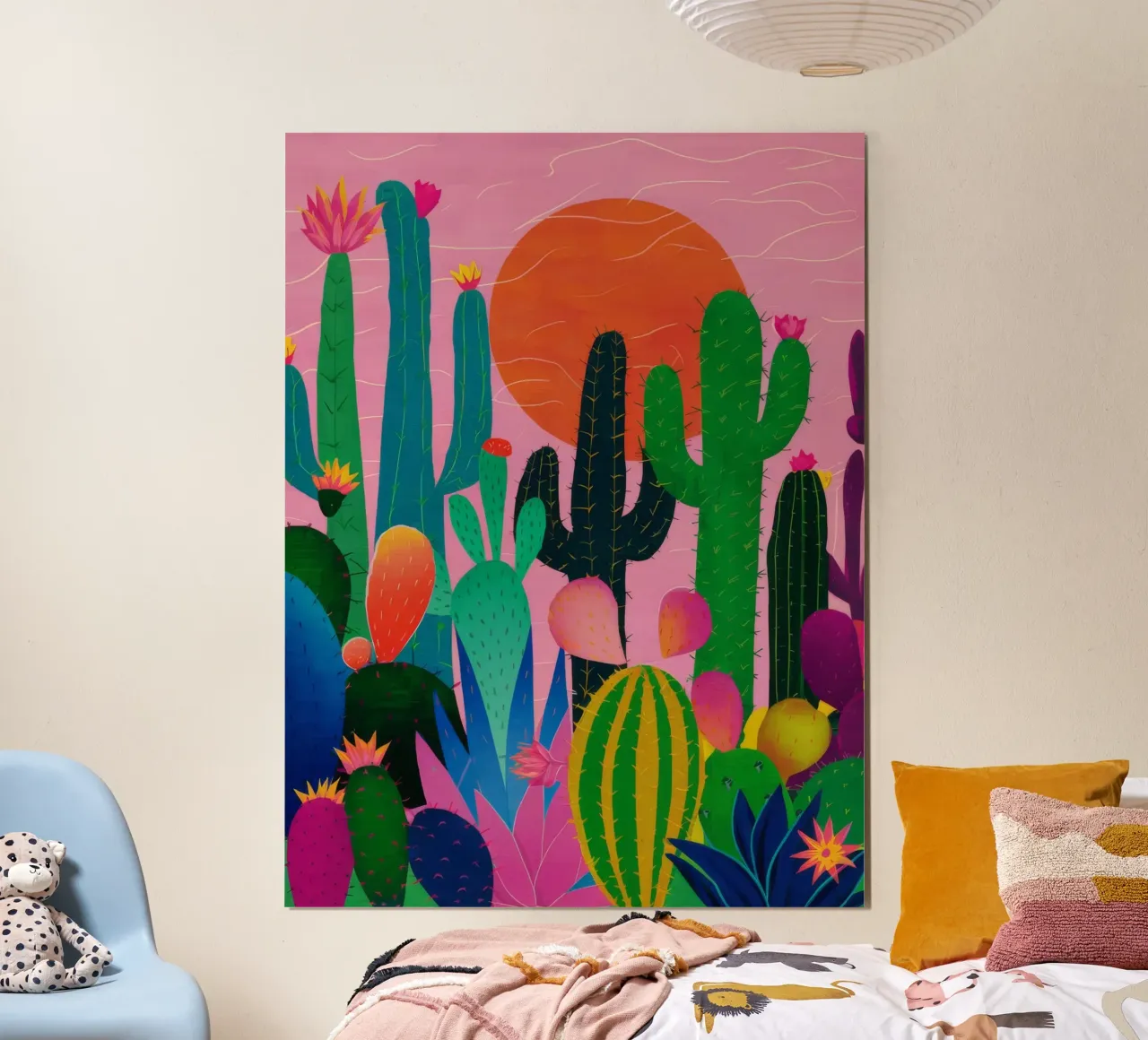 Tramonto con fioritura nel deserto poster con telaio in legno da Haven Mirage