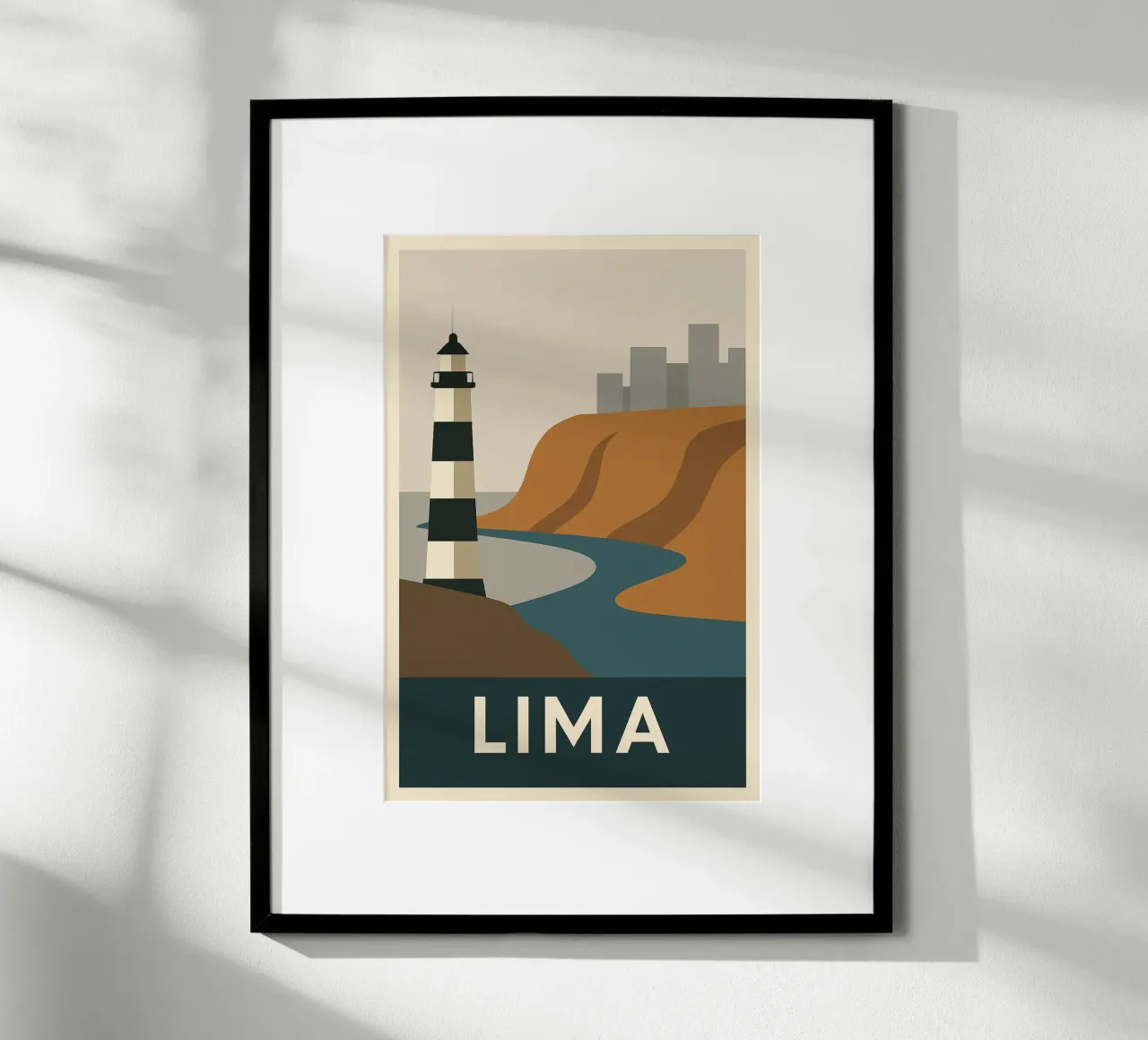 LIMA - Grafische reis langs de Pacifische kust poster met houten frame van JETLAG | affiches voyage
