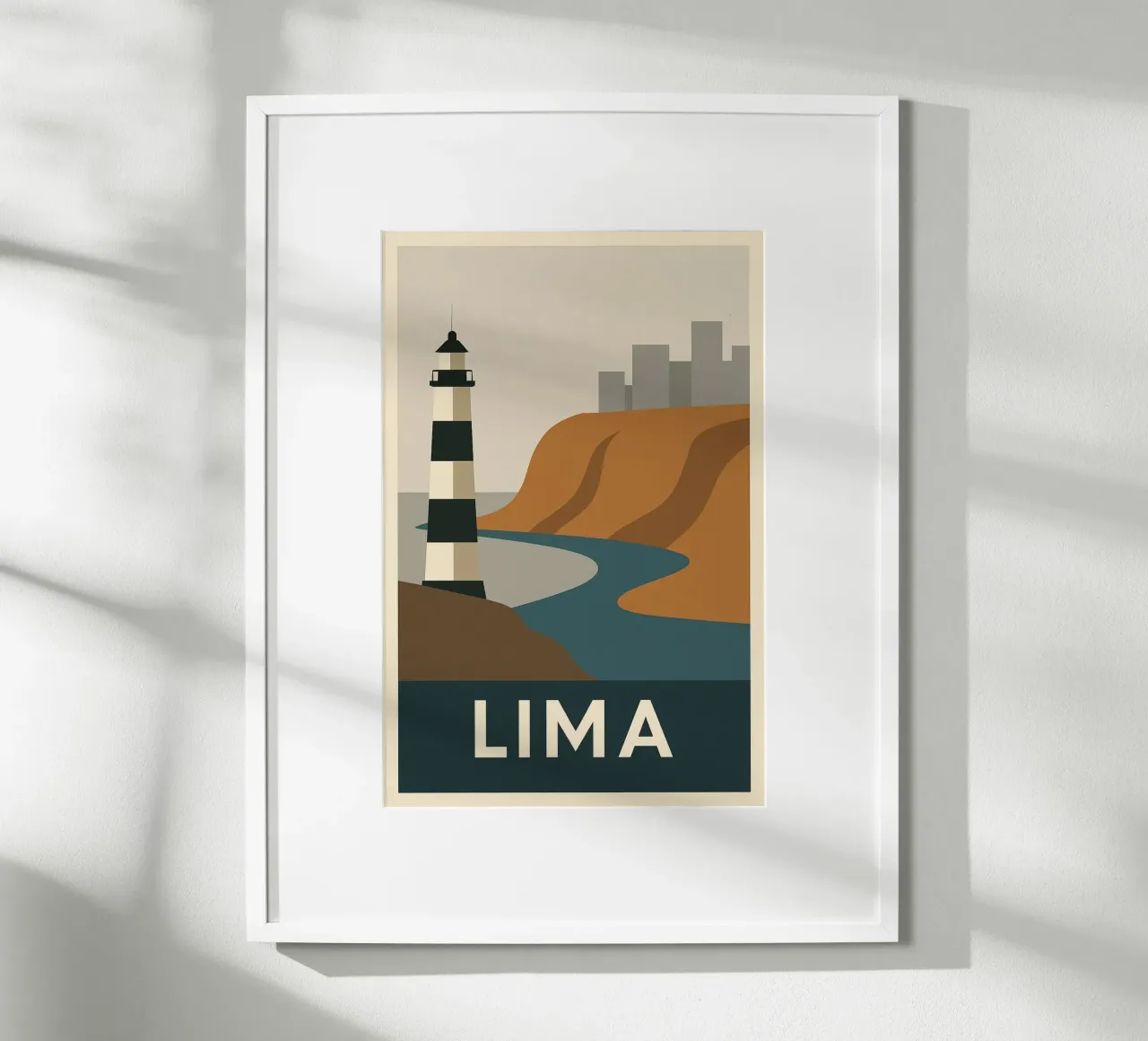 LIMA - Grafische reis langs de Pacifische kust poster met houten frame van JETLAG | affiches voyage