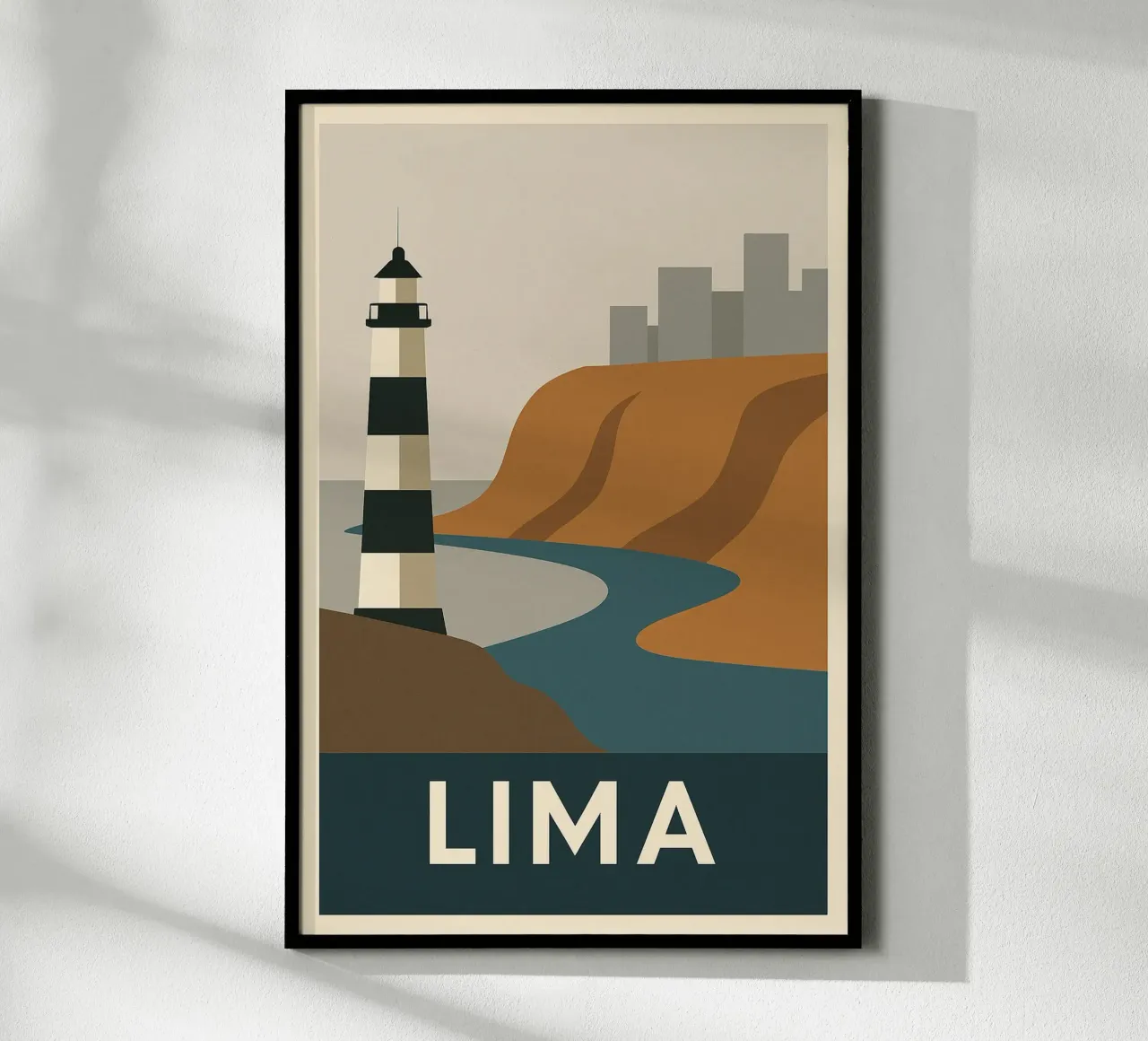 LIMA - Grafische reis langs de Pacifische kust poster met houten frame van JETLAG | affiches voyage