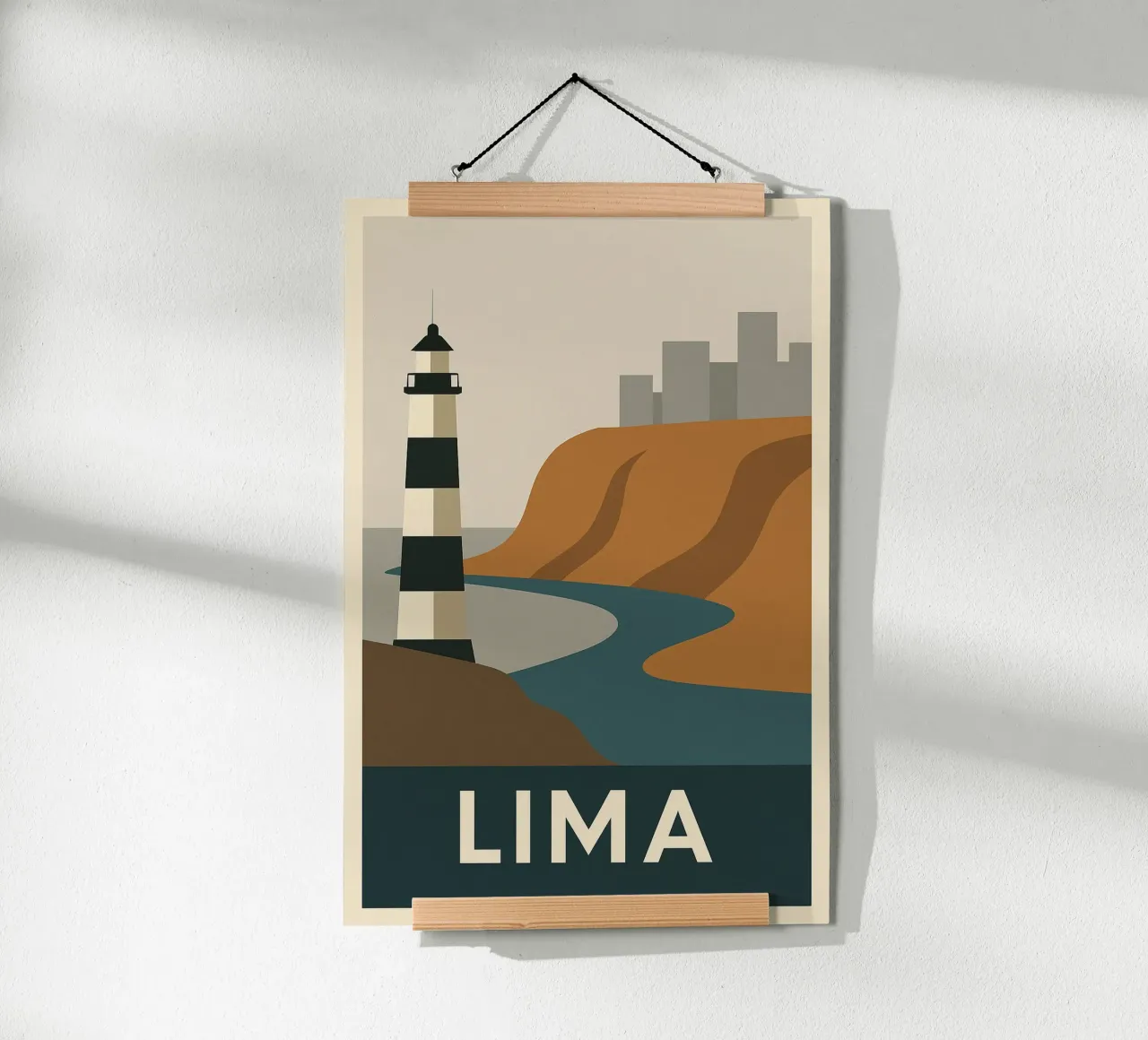 LIMA - Grafische reis langs de Pacifische kust poster met houten frame van JETLAG | affiches voyage