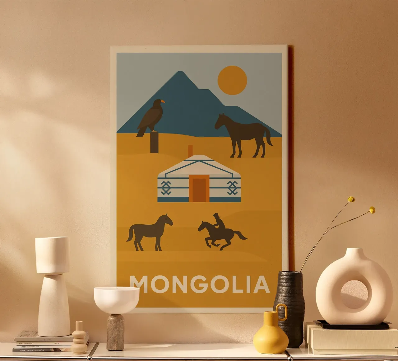 MONGOLIA - Natura libera e tradizioni nomadi tela con Cornice a cassetta da JETLAG | affiches voyage