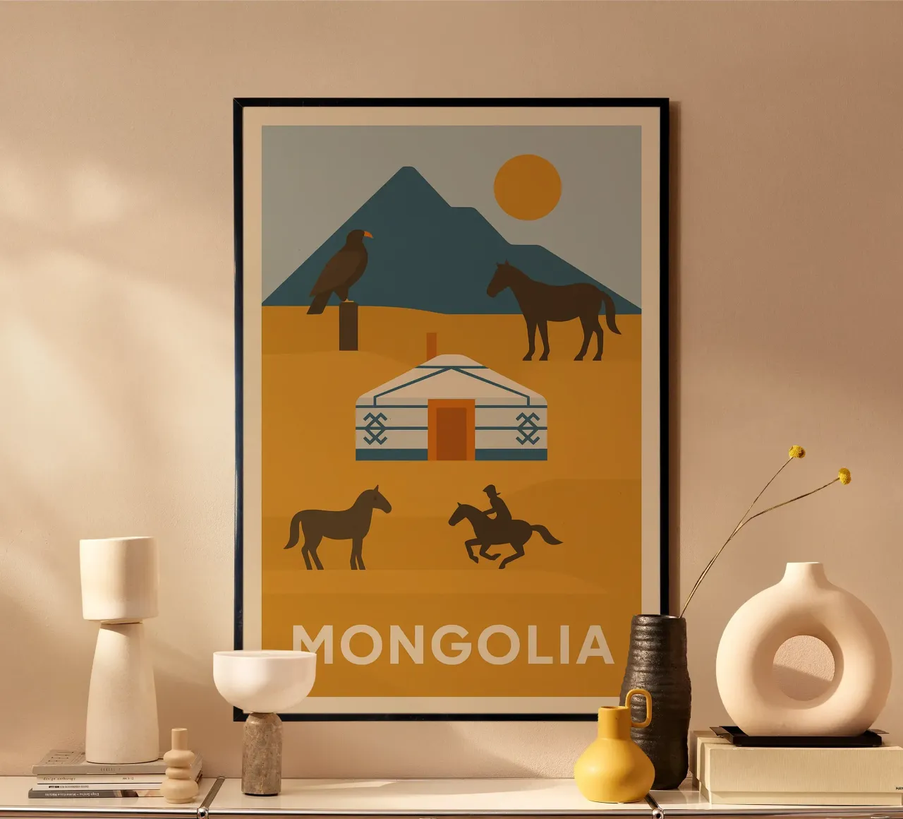 MONGOLIA - Natura libera e tradizioni nomadi poster con telaio in alluminio da JETLAG | affiches voyage