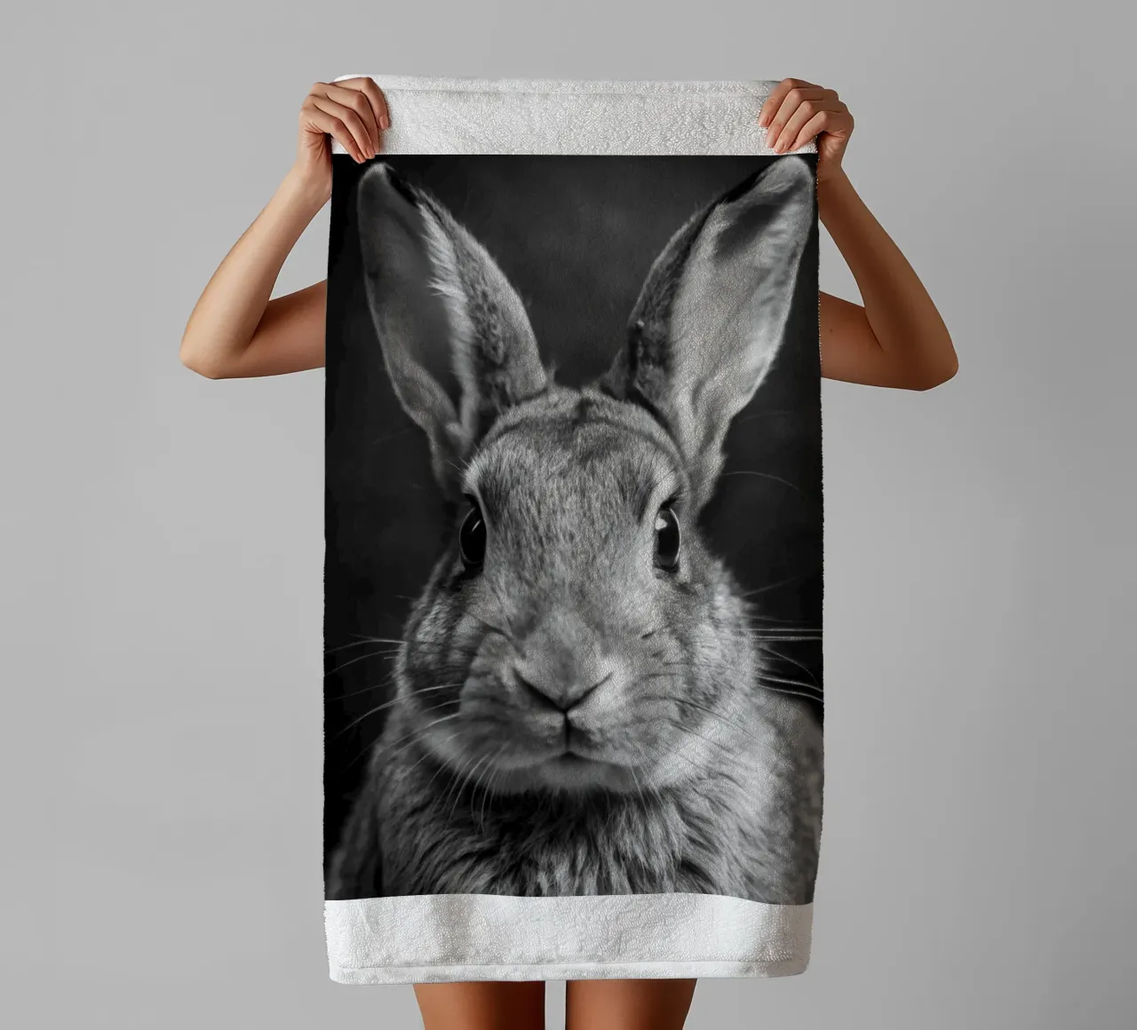 Kaninchengesicht schwarz-weiß Tierfotografie Handtuch von kanayaa