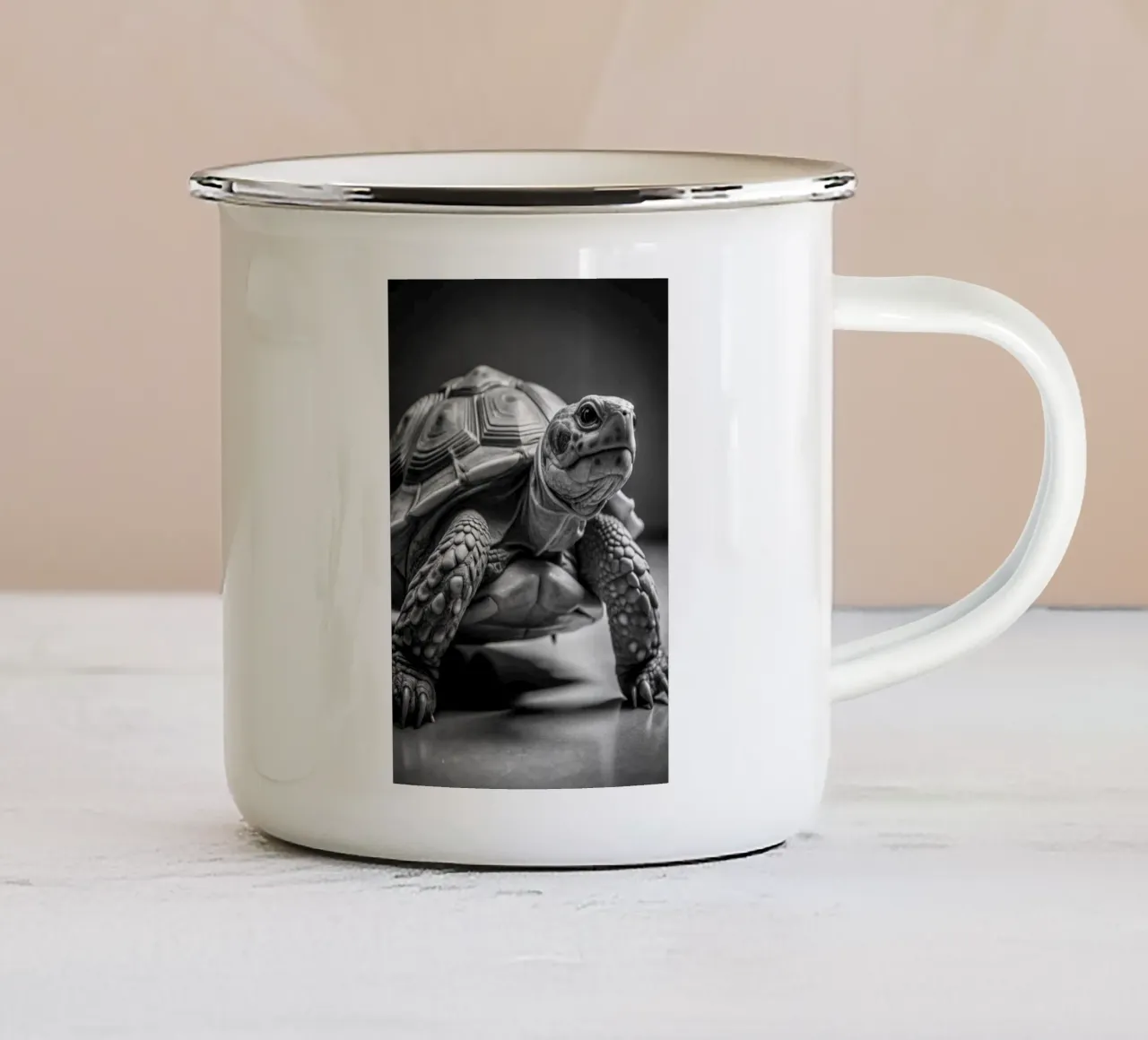turtle face black and white animal photography enamel mug by kanayaa