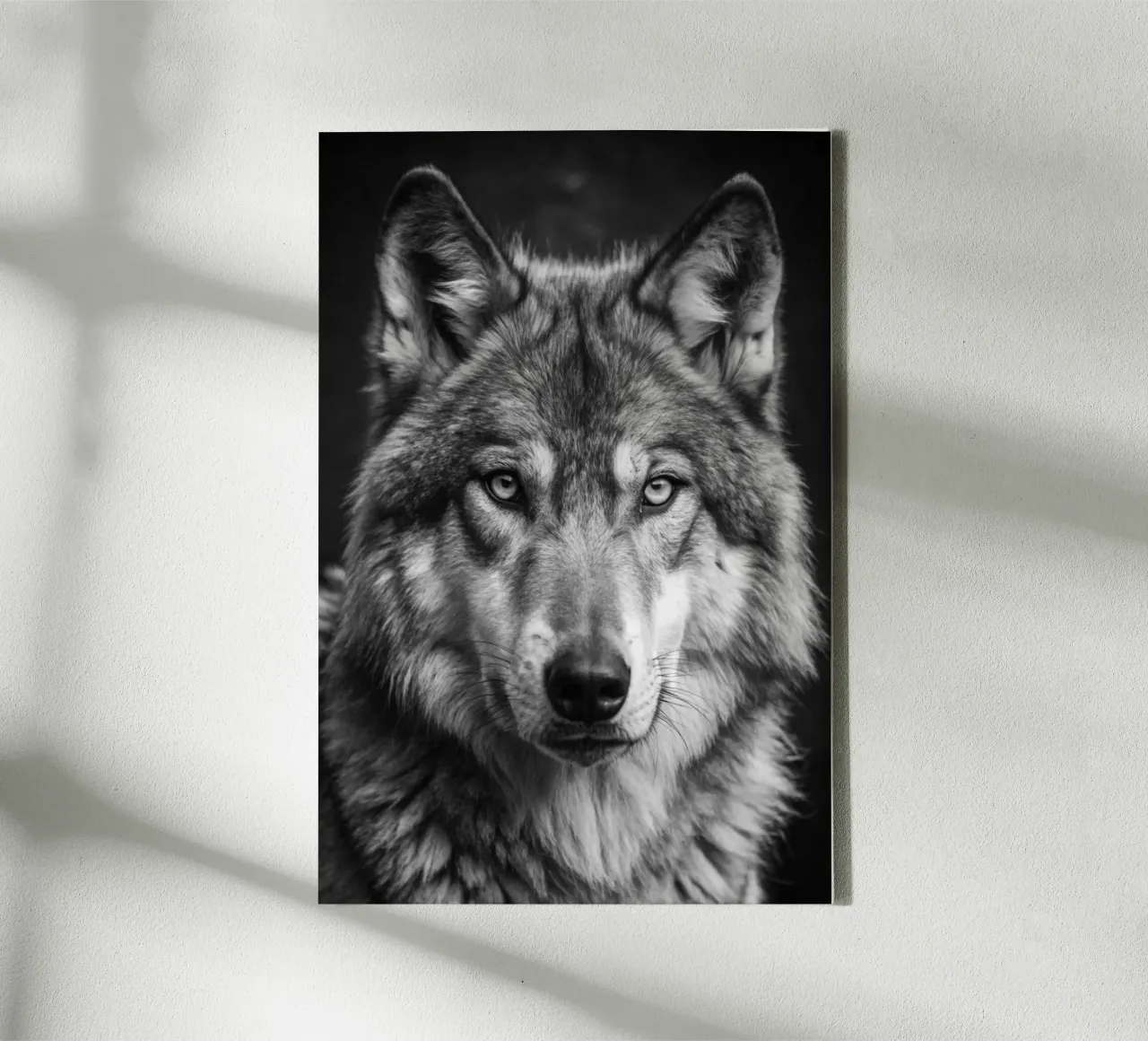wolfsgezicht zwart-wit dierenfotografie canvas met Baklijst van kanayaa