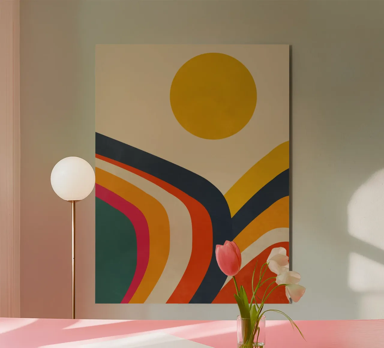 Mid Century Retro Sun Alu-Dibond von Dream Print Designs