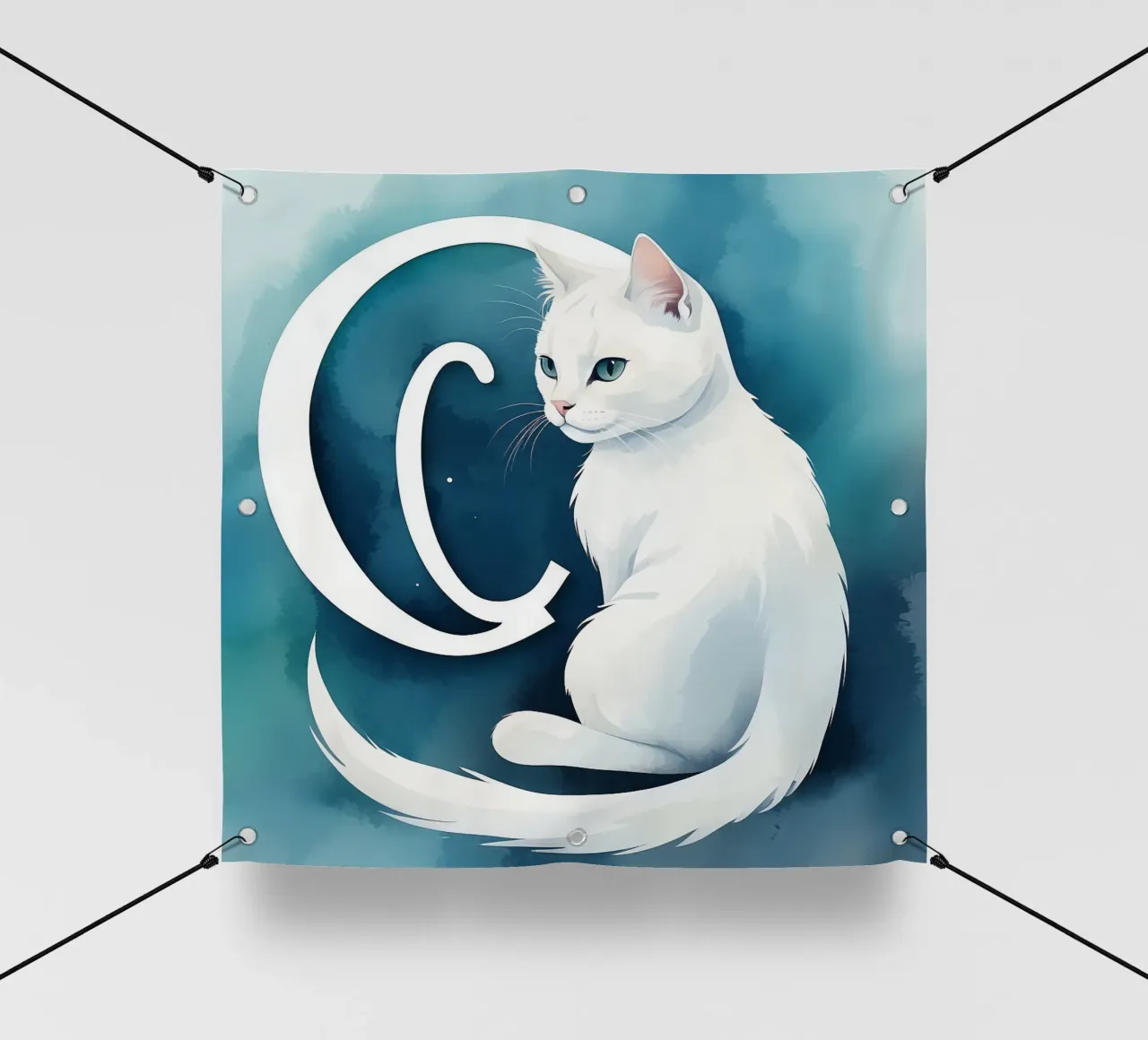 Gatto bianco posa con grazia Con la lettera C telo in pvc da DesignDoodle