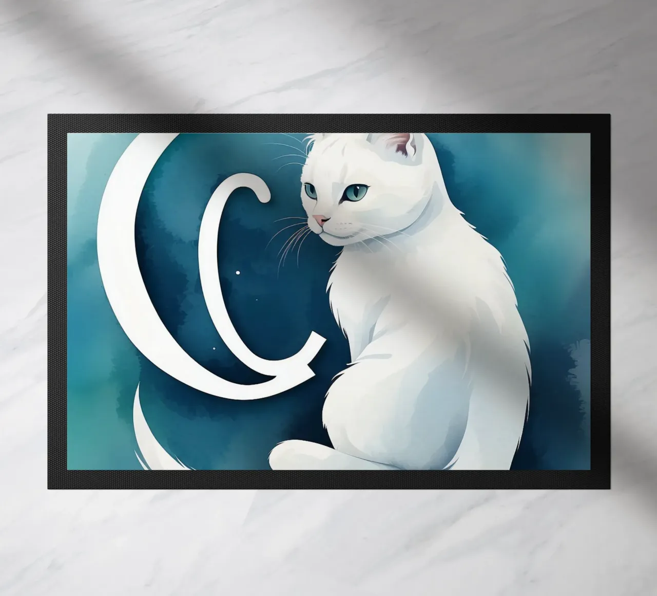 Gatto bianco posa con grazia Con la lettera C zerbino da DesignDoodle