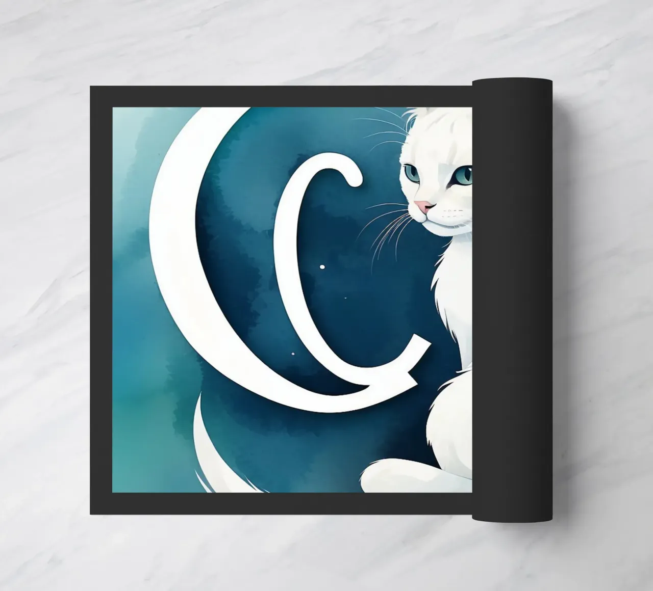 Gatto bianco posa con grazia Con la lettera C zerbino da DesignDoodle
