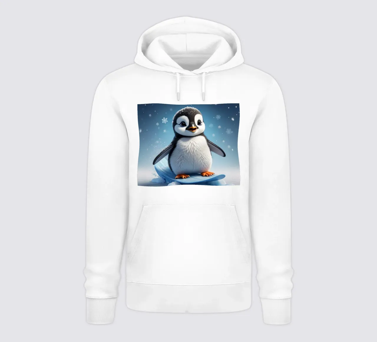 Happy penguin sliding down ice slope while snowflakes gently hoodie by DesignDoodle