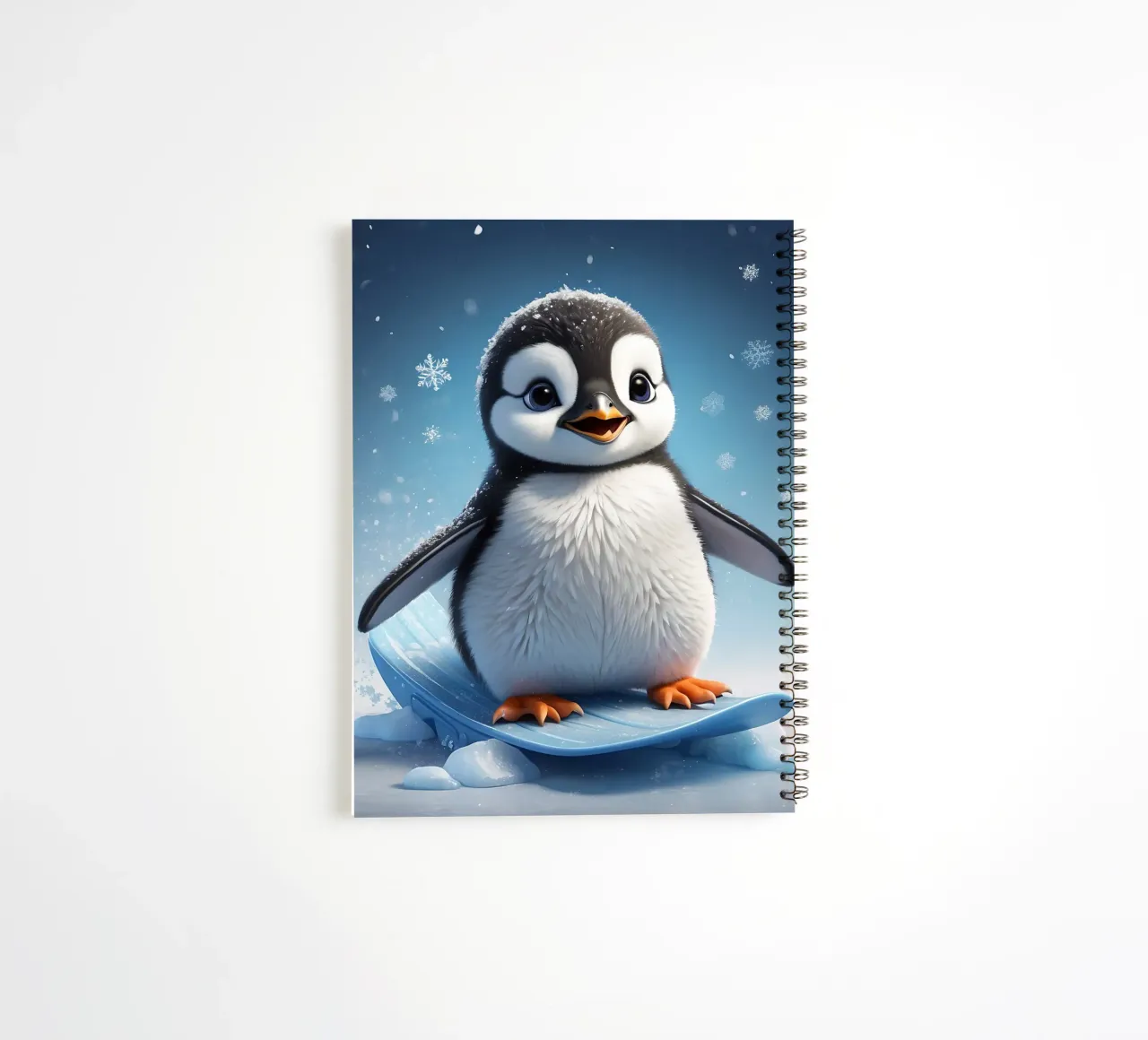 Pinguino felice che scivola lungo la pista di ghiaccio mentre fiocchi di neve delicatamente diario ad anelli da DesignDoodle