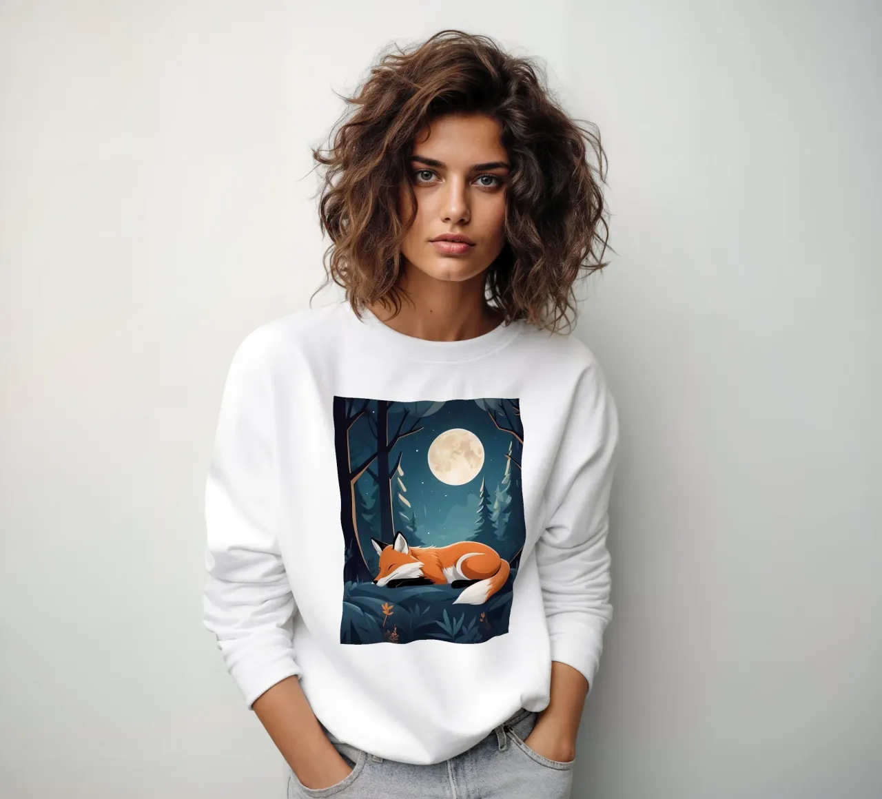 La volpe riposa tranquillamente al chiaro di luna in una fitta foresta felpa da DesignDoodle