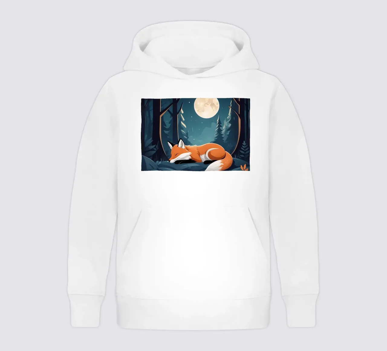 Un zorro descansa plácidamente bajo la luz de la luna en un denso bosque sudadera con capucha para niño de DesignDoodle