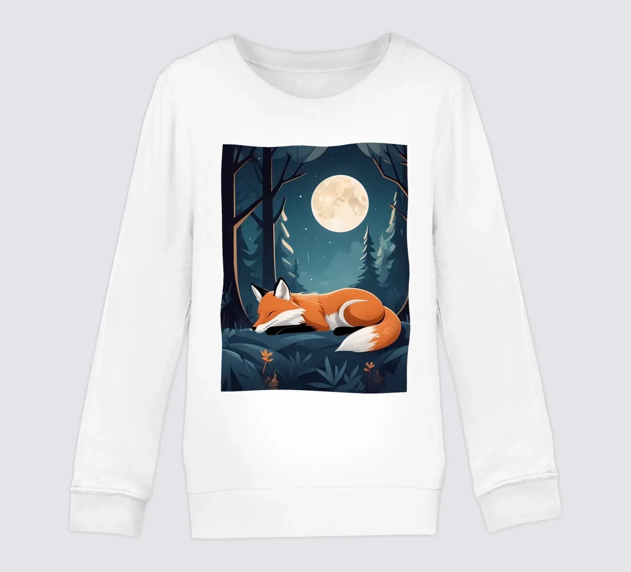 La volpe riposa tranquillamente al chiaro di luna in una fitta foresta felpa bambino da DesignDoodle