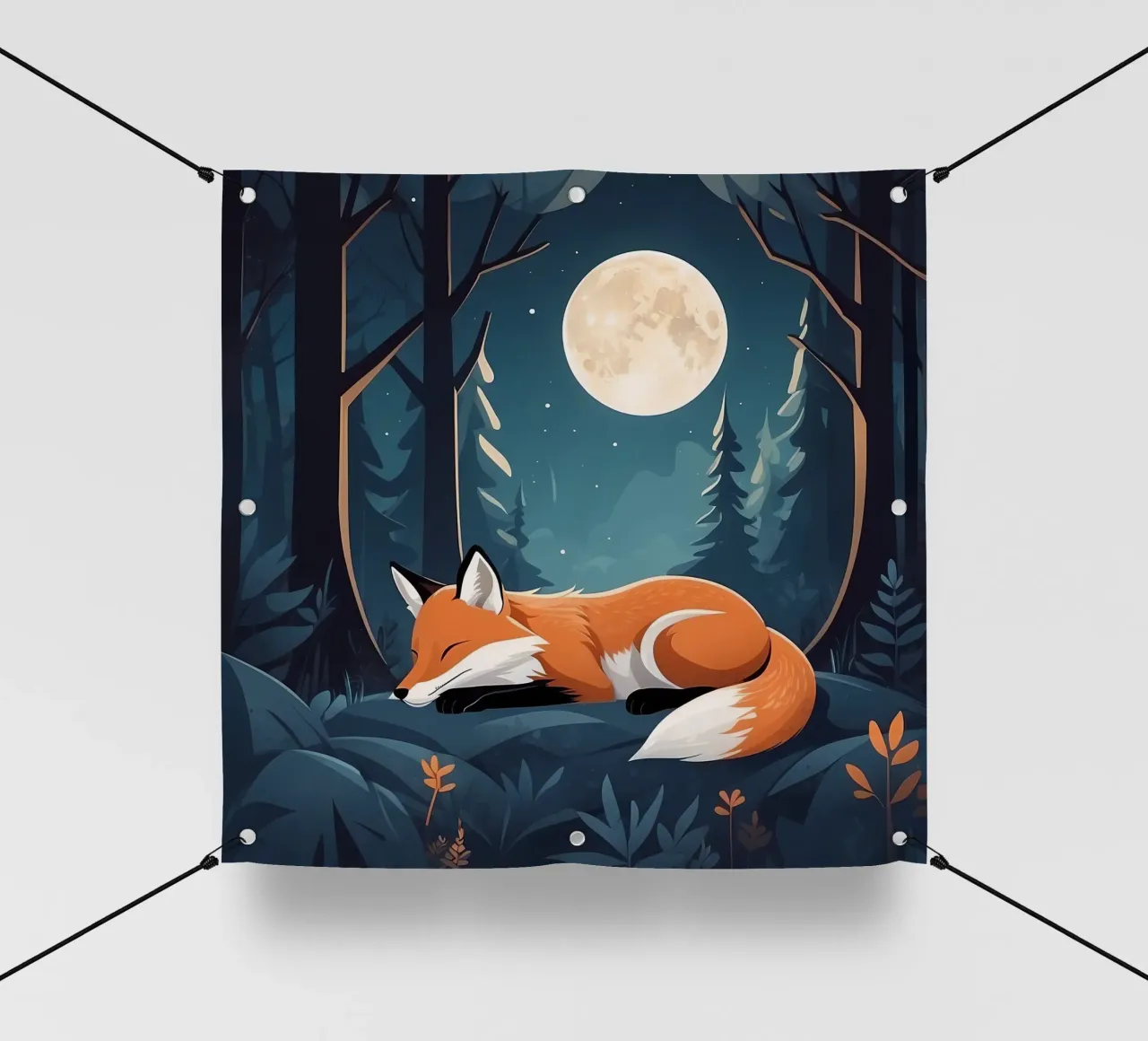 La volpe riposa tranquillamente al chiaro di luna in una fitta foresta telo in pvc da DesignDoodle