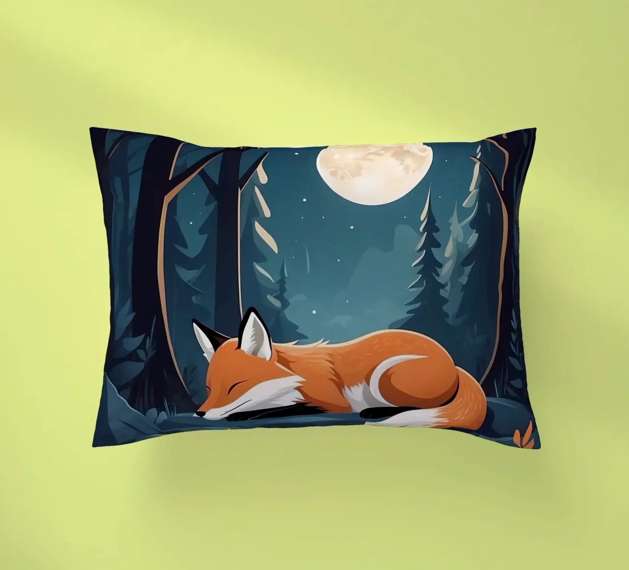 La volpe riposa tranquillamente al chiaro di luna in una fitta foresta cuscino da DesignDoodle