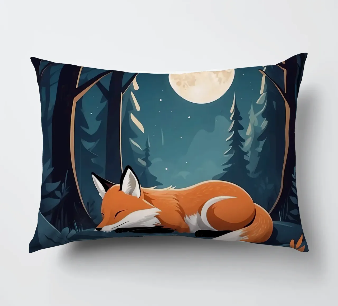 La volpe riposa tranquillamente al chiaro di luna in una fitta foresta cuscino da DesignDoodle
