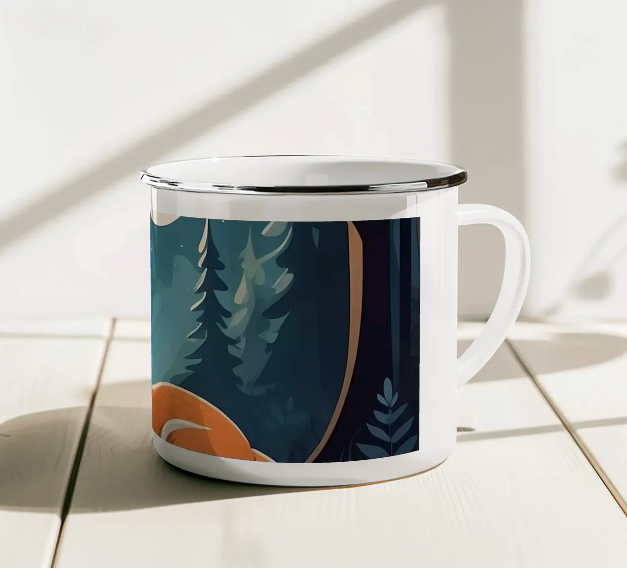 La volpe riposa tranquillamente al chiaro di luna in una fitta foresta tazza in smalto da DesignDoodle