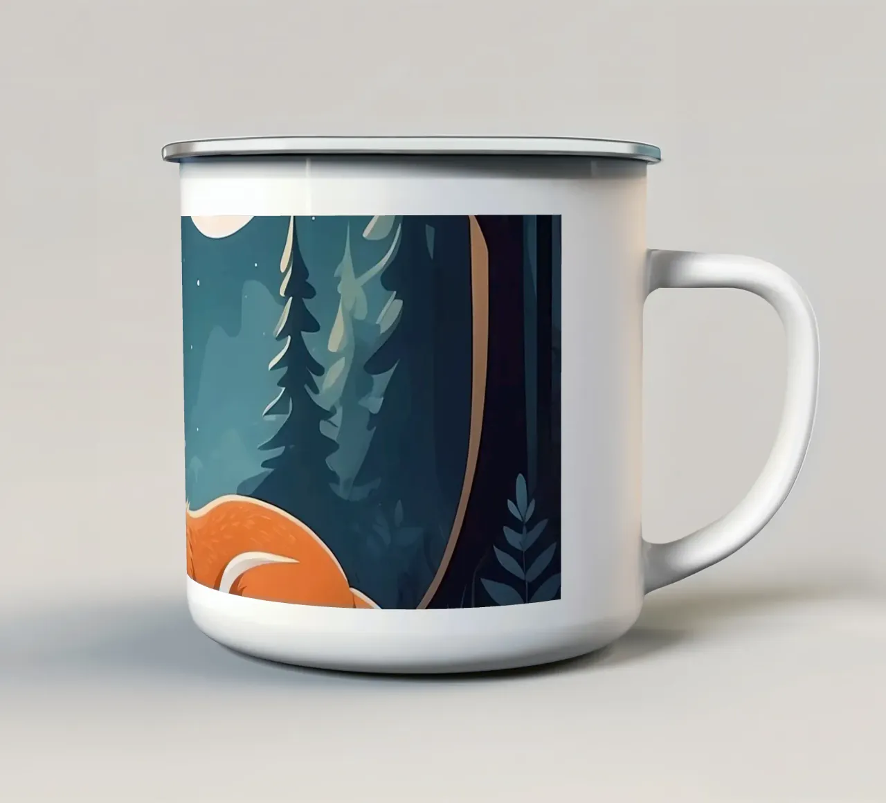 La volpe riposa tranquillamente al chiaro di luna in una fitta foresta tazza in smalto da DesignDoodle