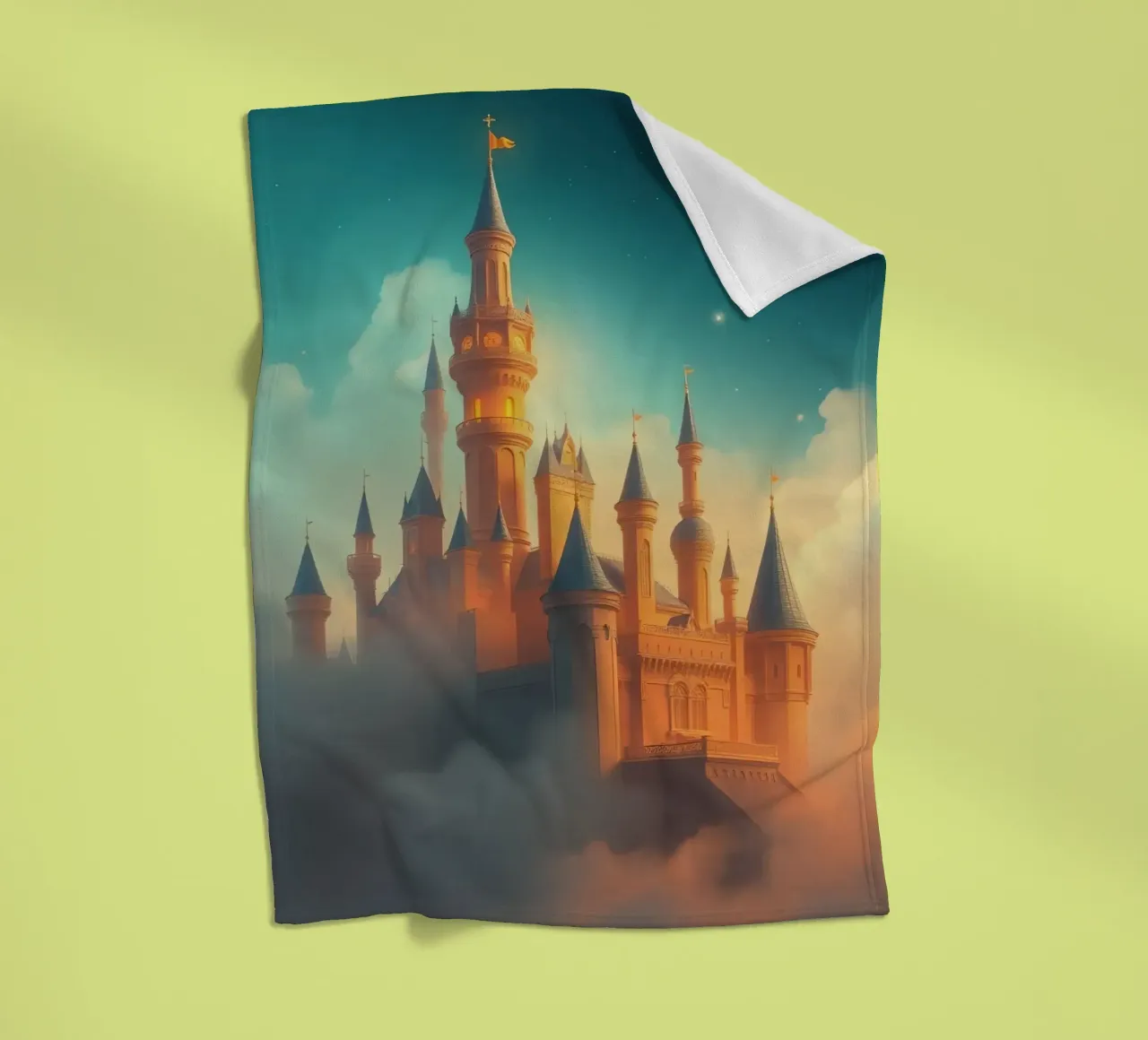 Majestic castle emerging through clouds at twilight fleece blanket by DesignDoodle