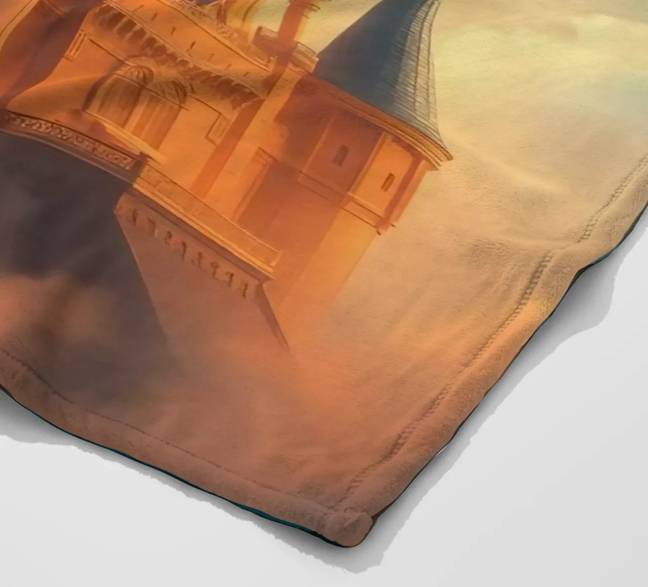 Majestic castle emerging through clouds at twilight fleece blanket by DesignDoodle