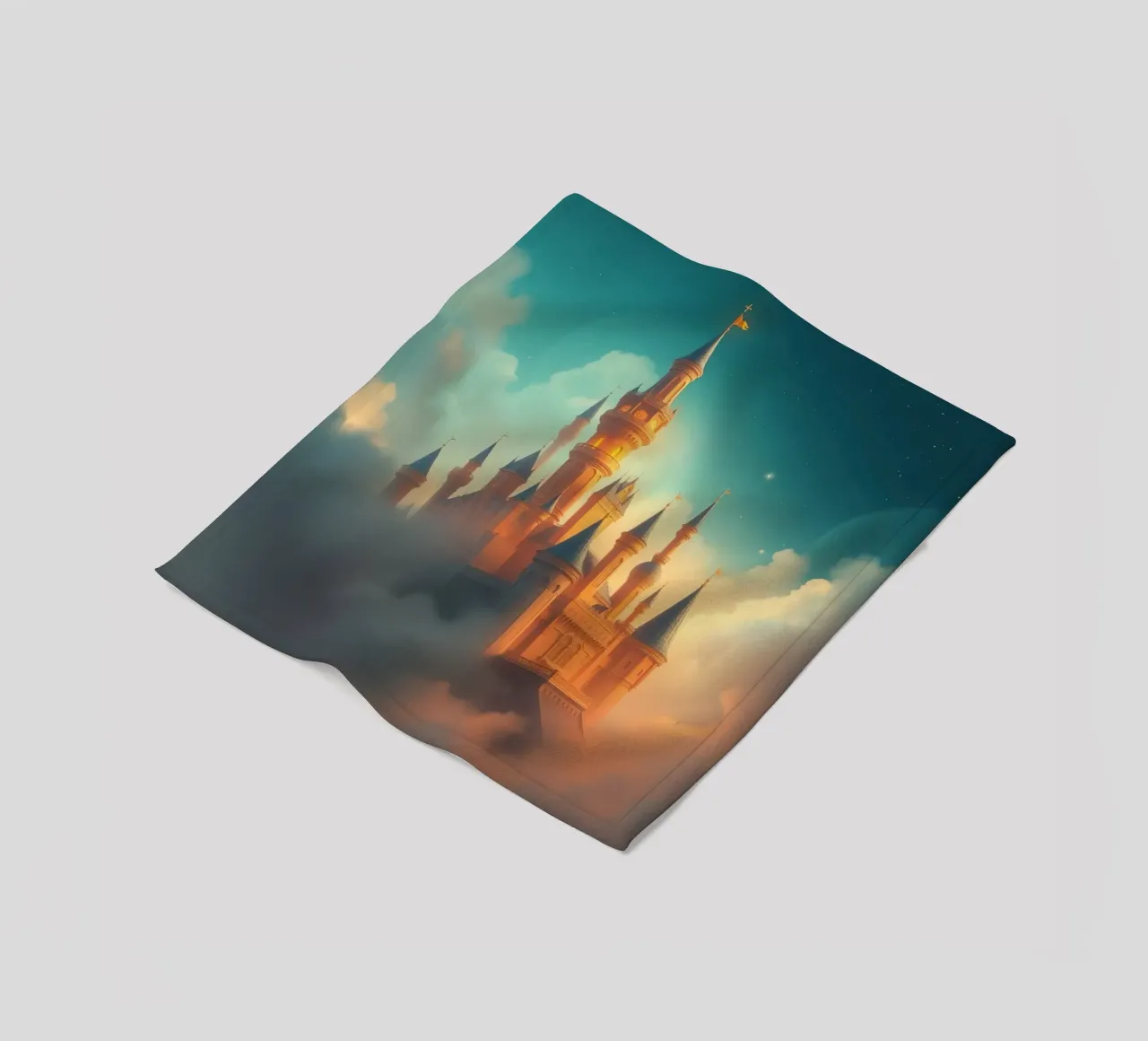 Majestic castle emerging through clouds at twilight fleece blanket by DesignDoodle