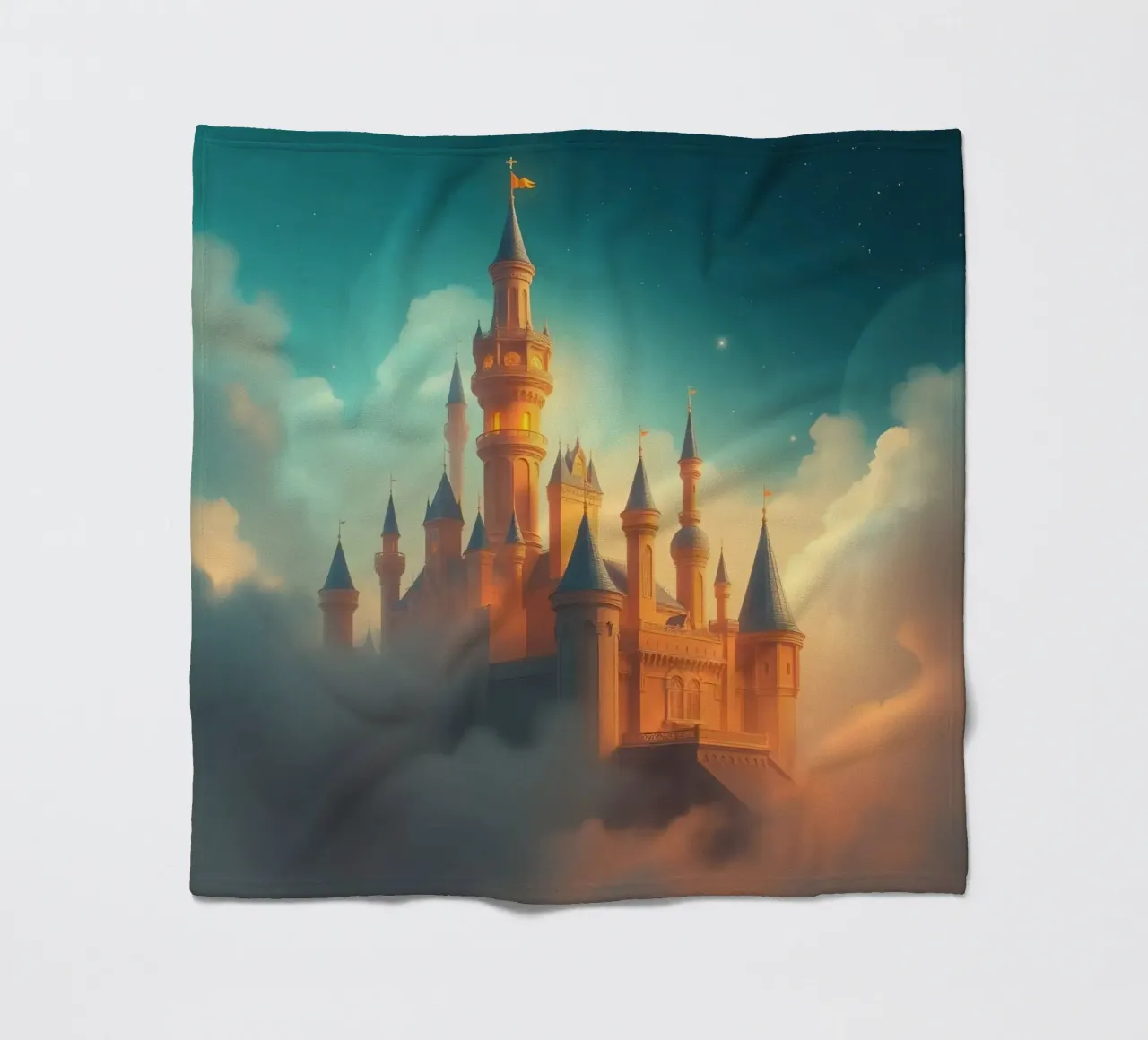 Majestic castle emerging through clouds at twilight fleece blanket by DesignDoodle