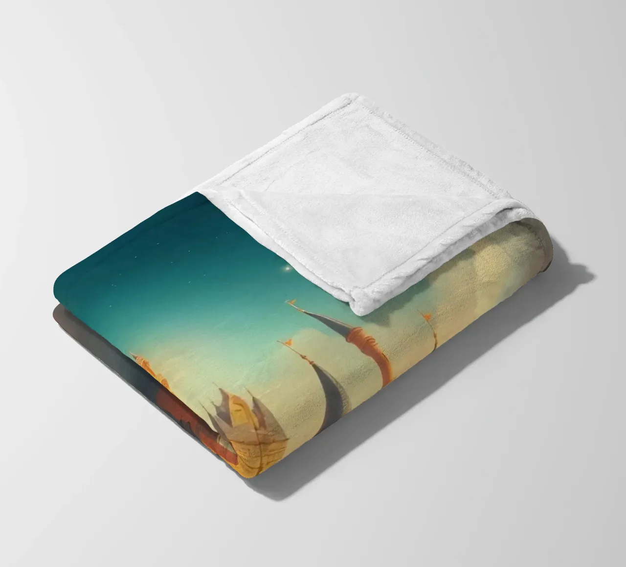 Majestic castle emerging through clouds at twilight fleece blanket by DesignDoodle