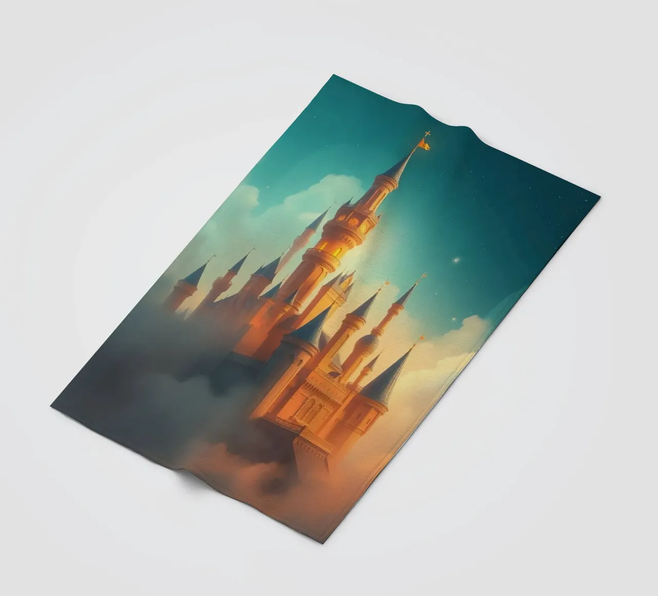 Majestic castle emerging through clouds at twilight fleece blanket by DesignDoodle