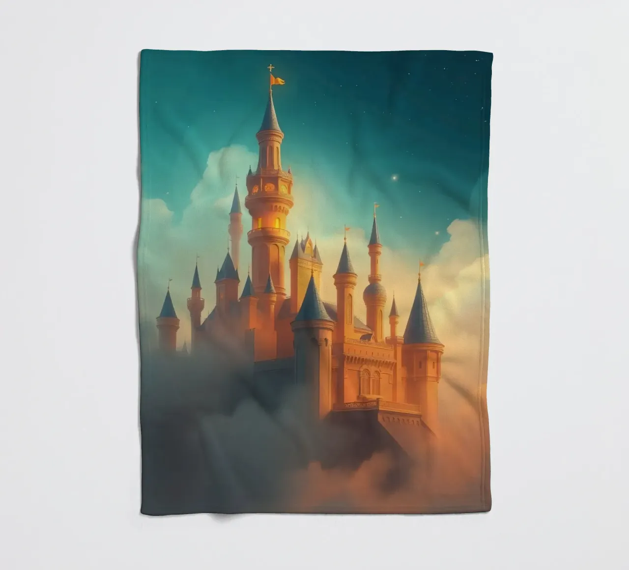 Majestic castle emerging through clouds at twilight fleece blanket by DesignDoodle
