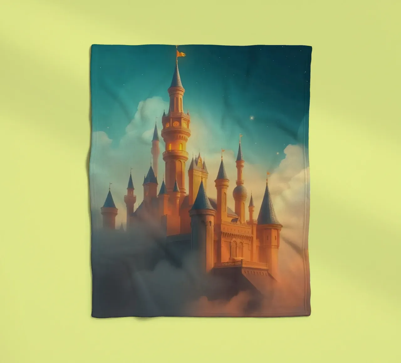 Majestic castle emerging through clouds at twilight fleece blanket by DesignDoodle