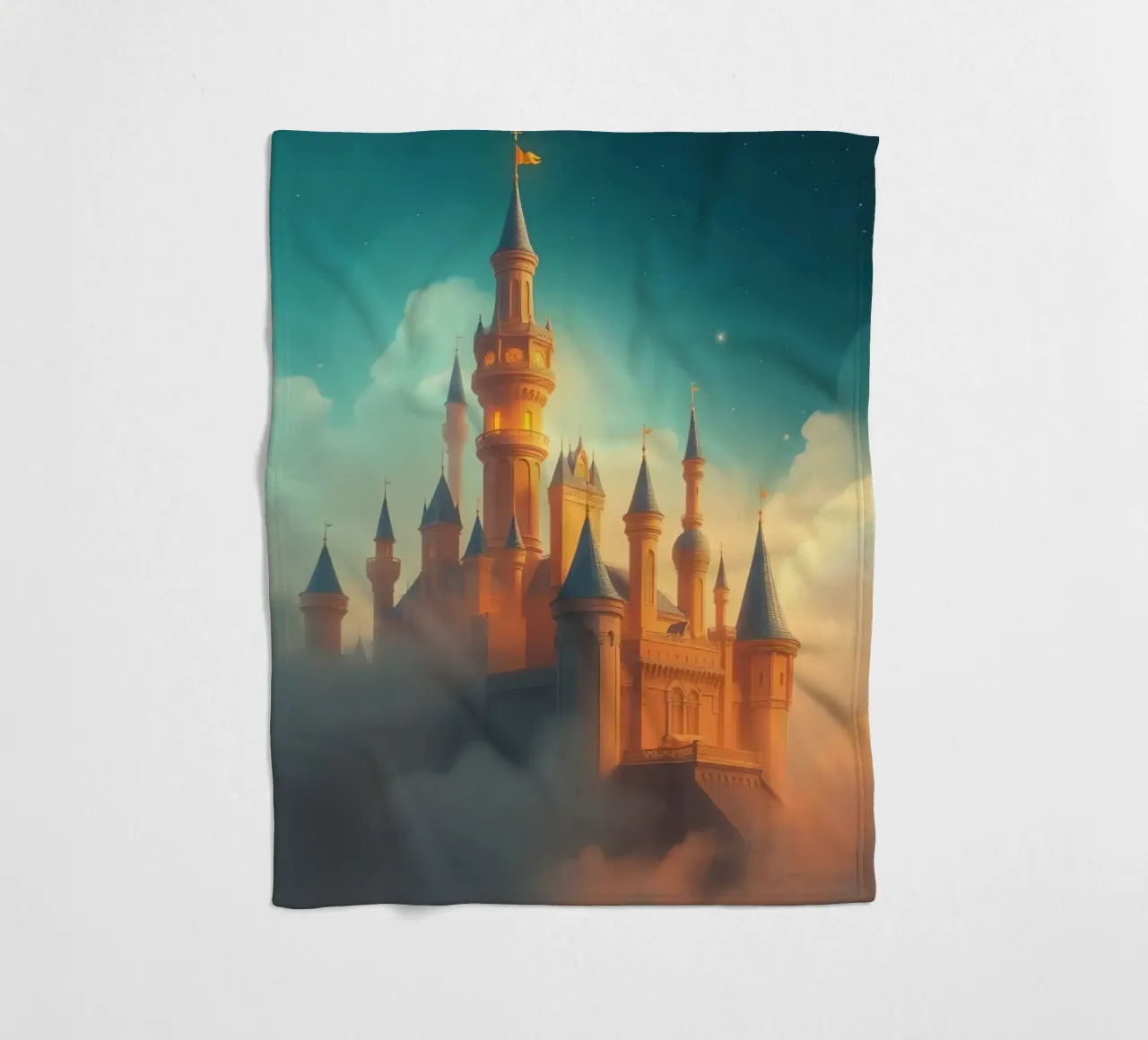 Majestic castle emerging through clouds at twilight fleece blanket by DesignDoodle